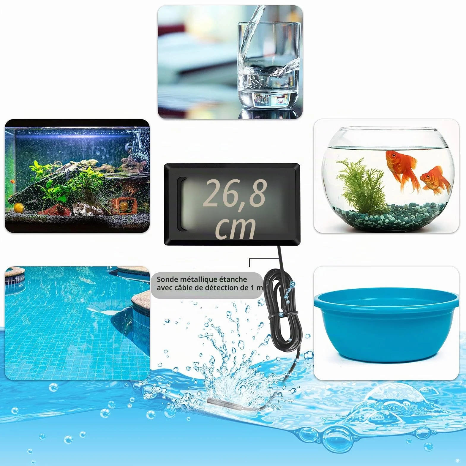Thlevel Mini Thermomètre Numérique avec Sonde Externe Imperméable pour Réfrigérateur Congélateur Aquarium 4 Pièces