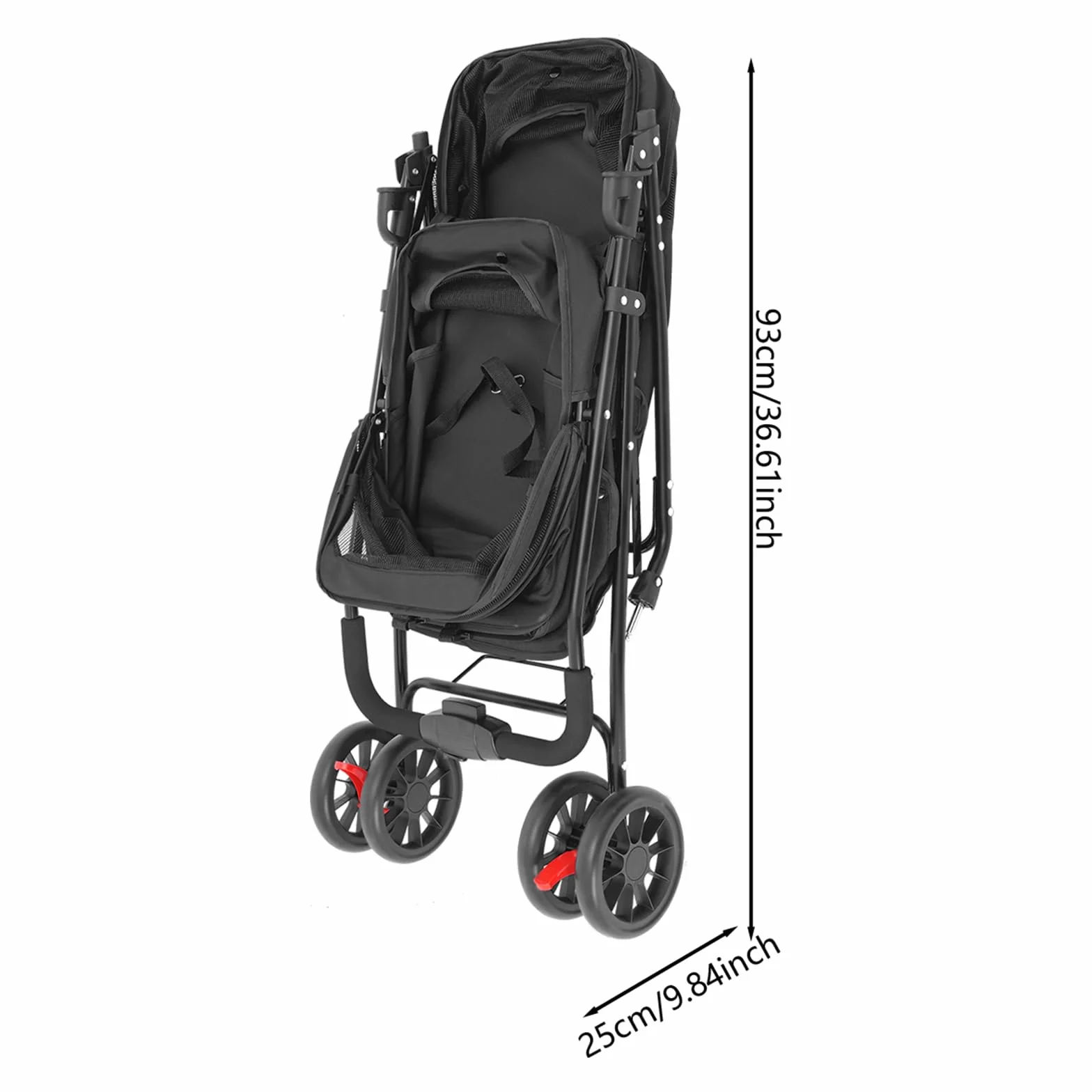 Poussette pliable à 2 couches pour chiens et chats - Avec fenêtre en filet, frein et sac de rangement - Cadre solide en acier au carbone - Charge maximale : 40 kg - 95 x 60 cm - Noir