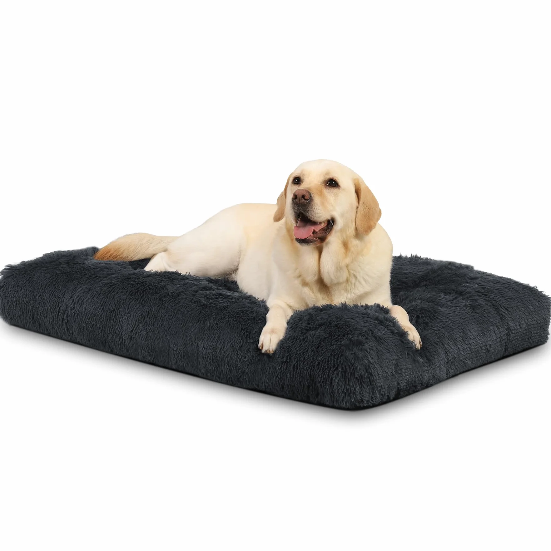 KSIIA Panier pour Chien Grande Taille XL 105x70cm Coussin Lavable Tissu Peluche Doux Base Antidérapante Tapis Matelas Lit Anti-Stress Gris Foncé
