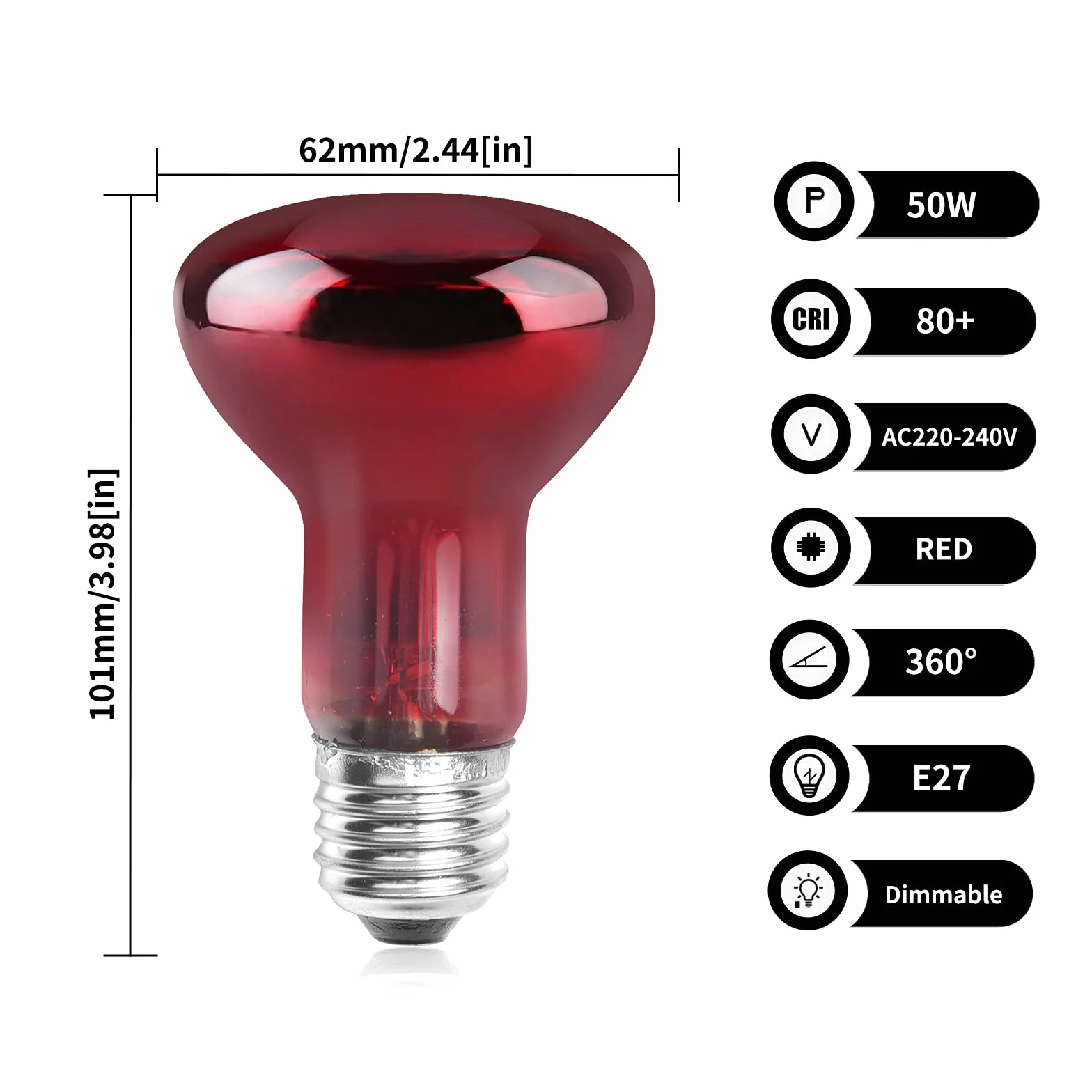 Bonlux 50W Lampe Chauffante Infrarouge Dimmable E27 R63 UVA+UVB AC 220-240V pour Reptiles (2Pcs)