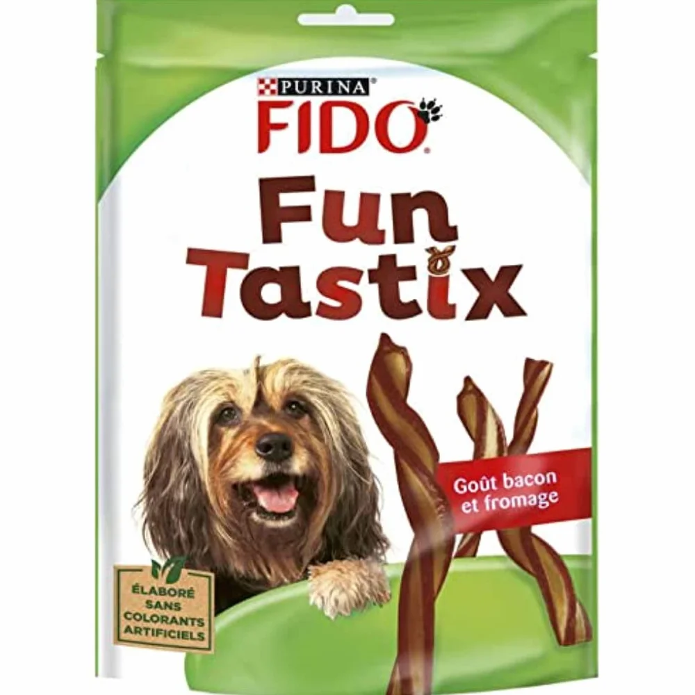 FIDO FUNTASTIX Friandises en Bâtonnets Chien Adulte Riches en Oméga 3 & 6 Goût Bacon Fromage Sachet 150g