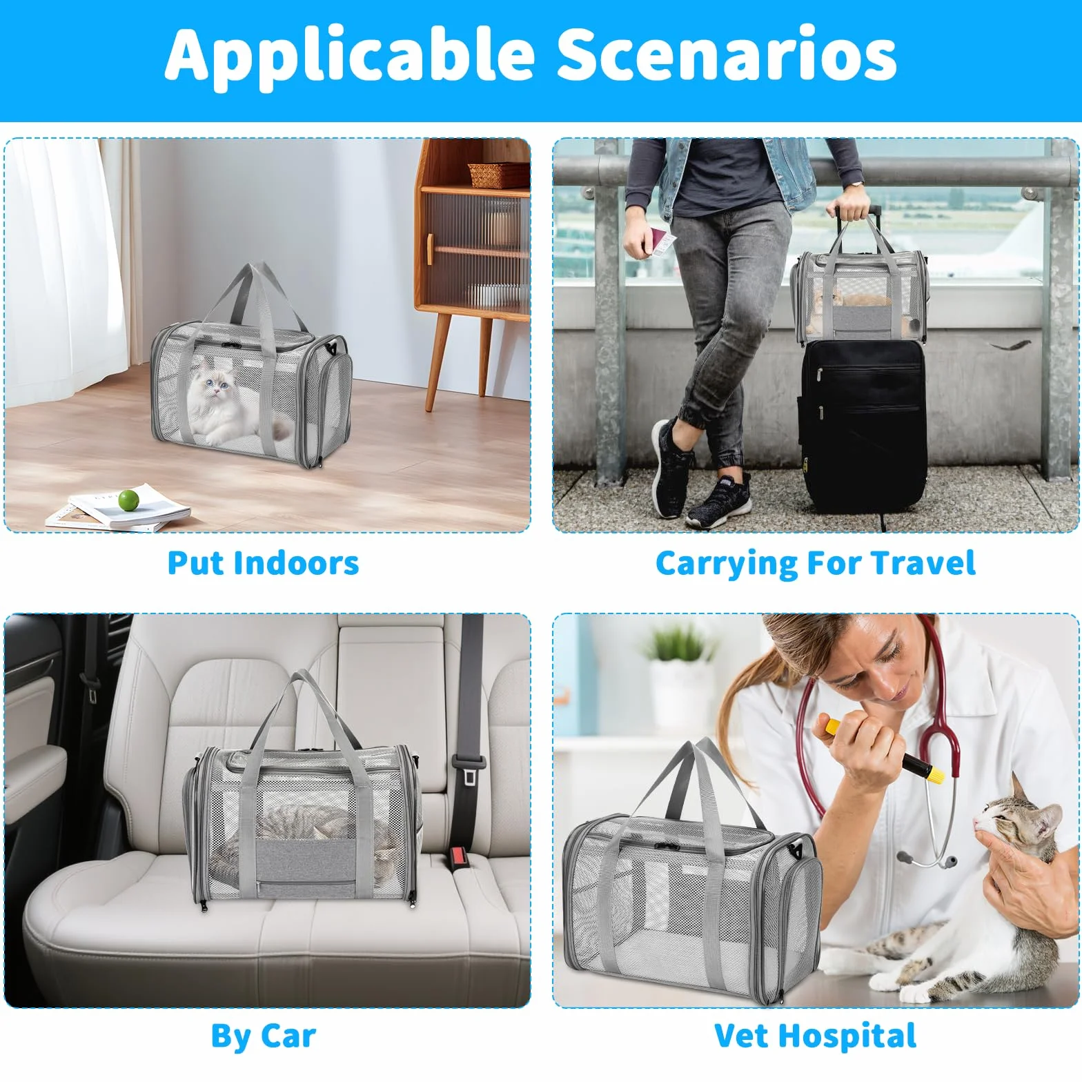 Sac de Transport Chat Chien Respirant Pliable avec Bandoulière Réglable pour Voyage Train Voiture