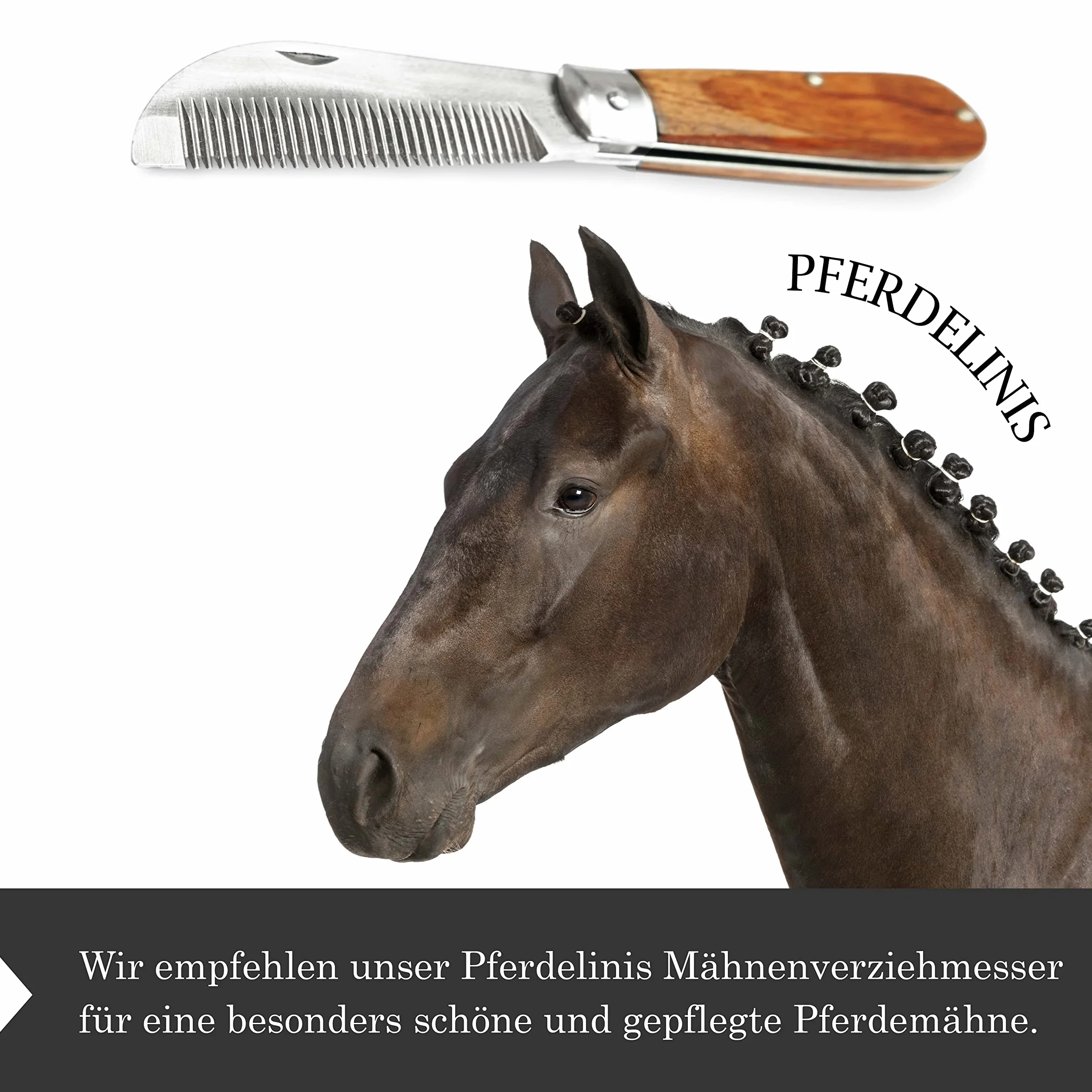 Pferdelinis Couteau à étirer pour Chevaux 18 cm Acier Inoxydable Pliable Manche en Bois