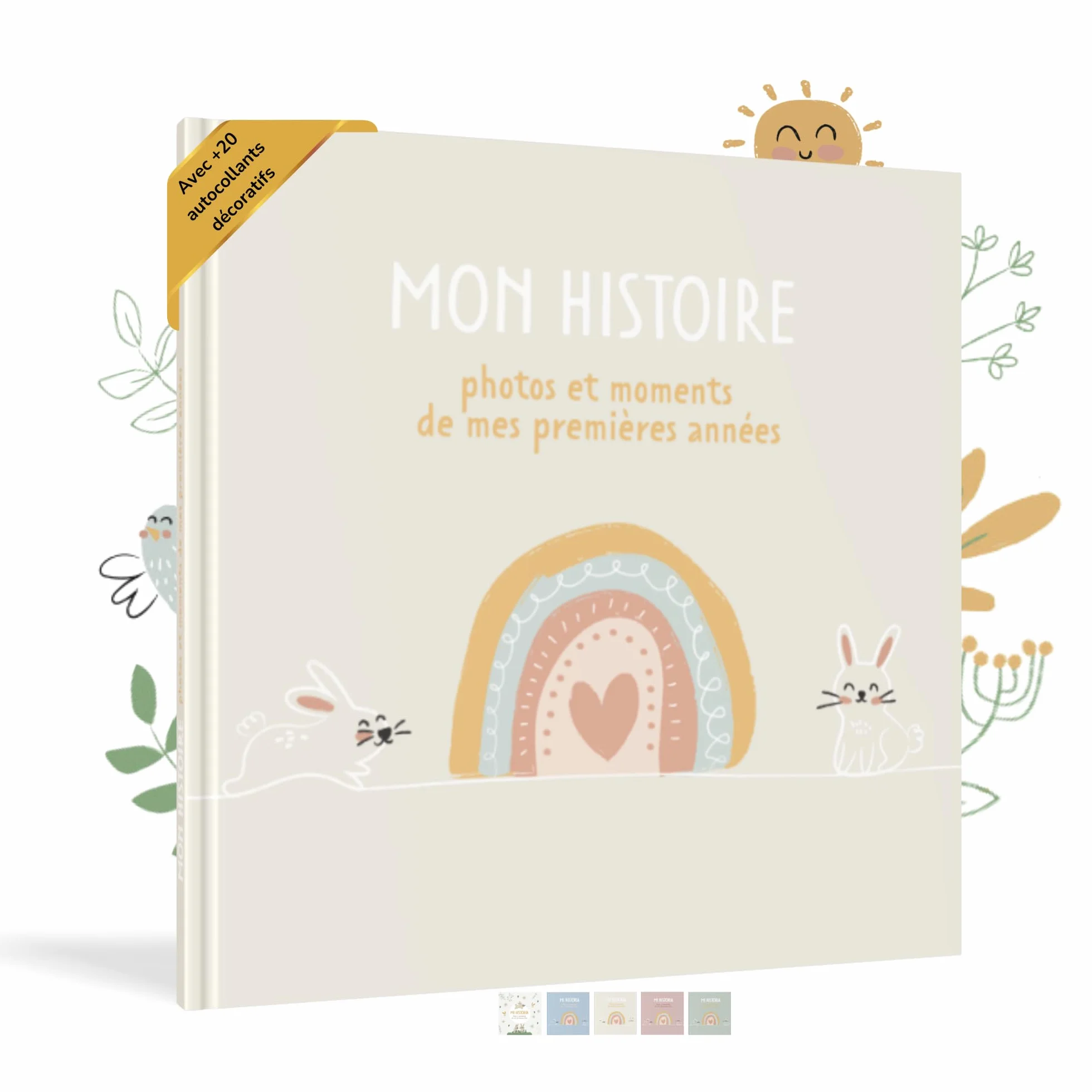 Livre de Naissance pour Coller des Photos et Écrire 50 Pages Autocollants Album Photo Bebe Première Année jusqu'à 5 Ans Beige Français