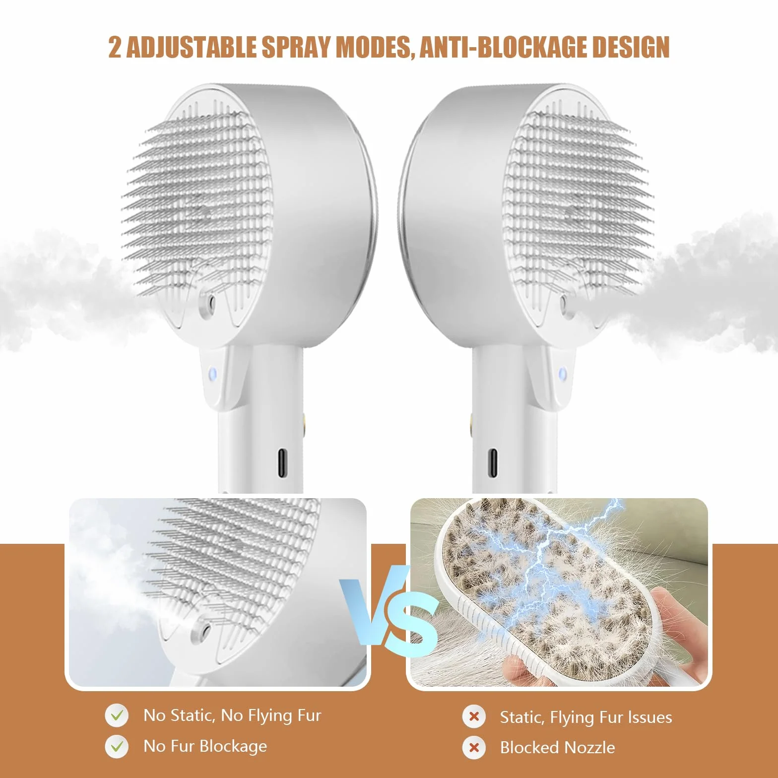Brosse Chat Vapeur 4 en 1 Autonettoyant pour Chien et Chat Poil Long Court