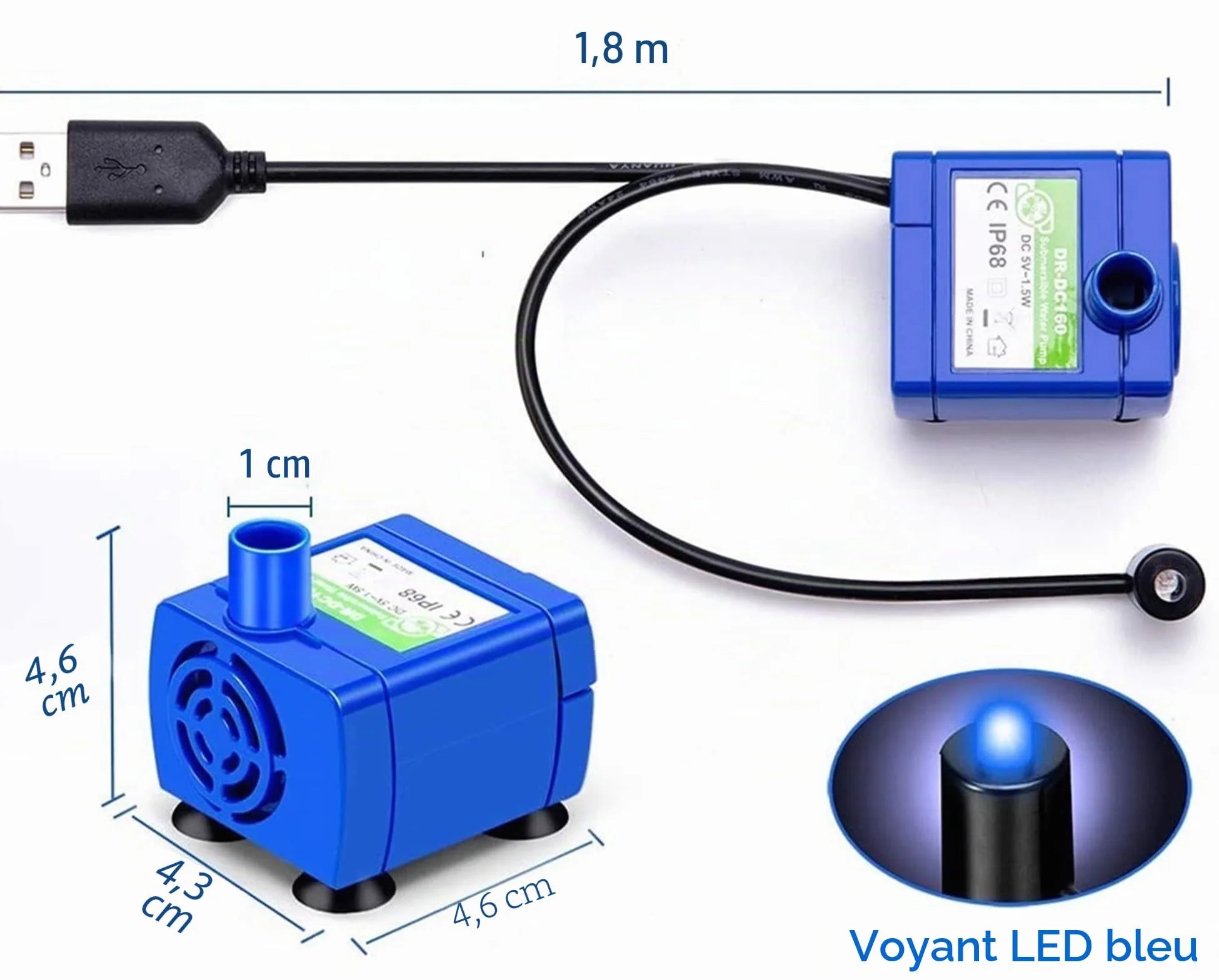 Pompe de Rechange pour Chat Fontaine à Eau en Acier Inoxydable Ultra silencieuse avec LED USB