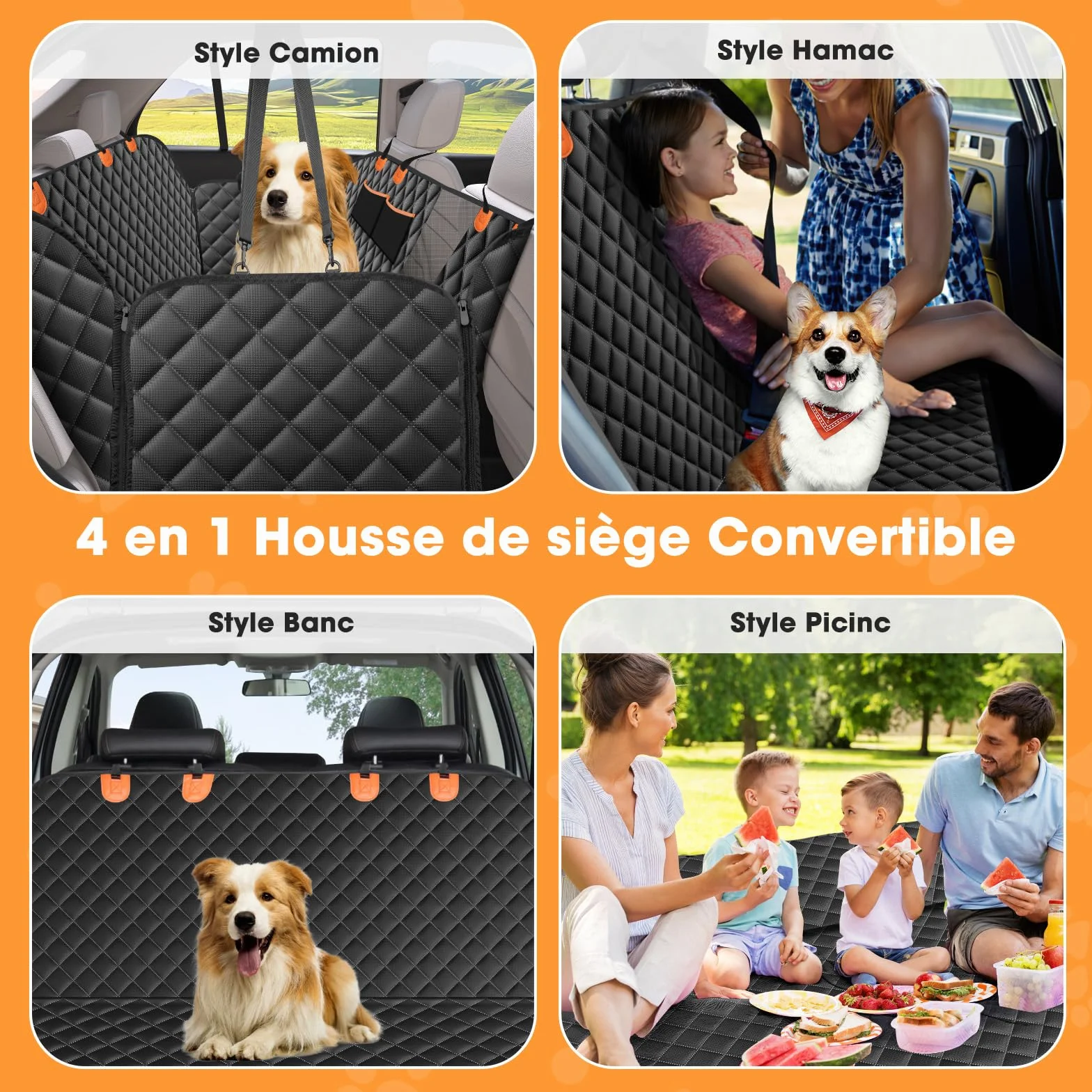 JOEJOY Housses de Siège Auto pour Chien Antidérapant Imperméable Protege Banquette Arrière Noir