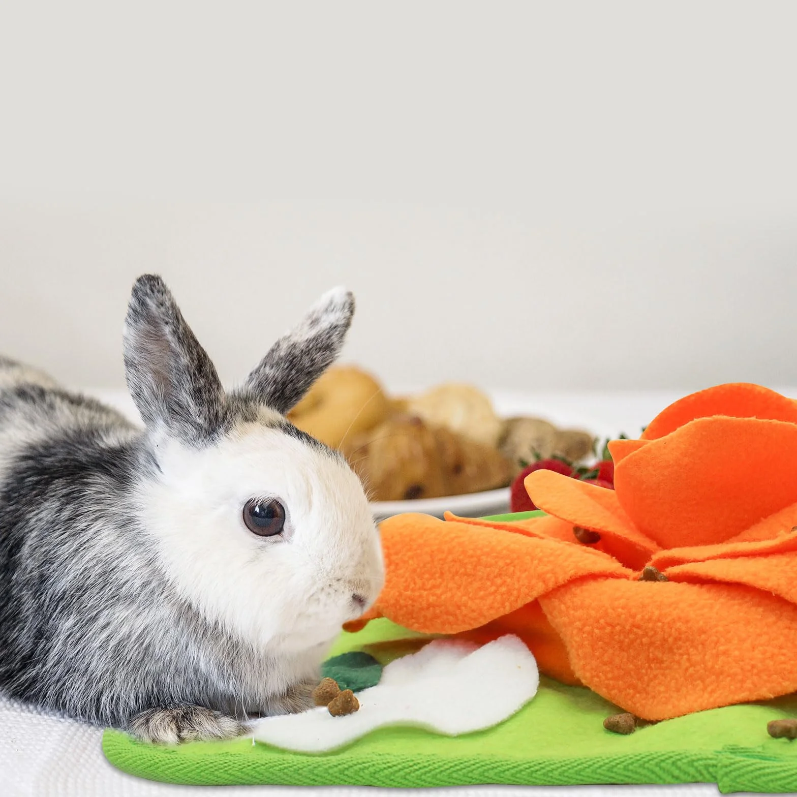 Tapis de nourriture pour lapin antidérapant avec corde suspendue orange M