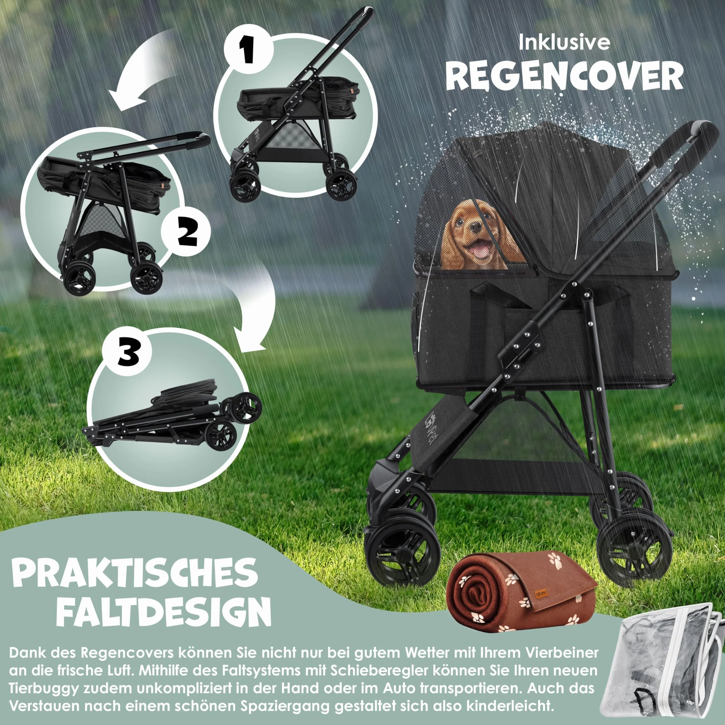 Lovpet Poussette 2 en 1 pour chien pliable jusqu'à 20 kg Anthracite