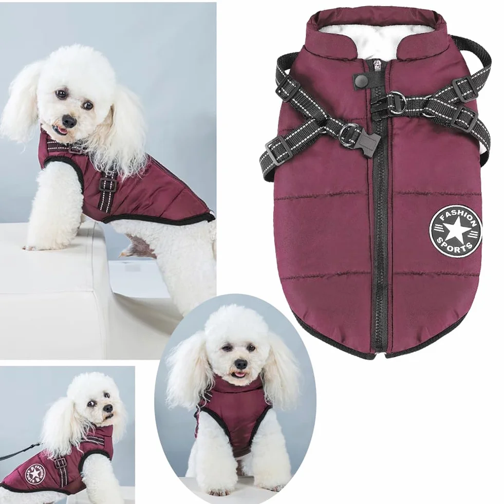 Aiboria Manteau d'hiver pour Chien Coupe-Vent Imperméable 2 en 1 Gilet avec Harnais Veste Chaud Rembourré