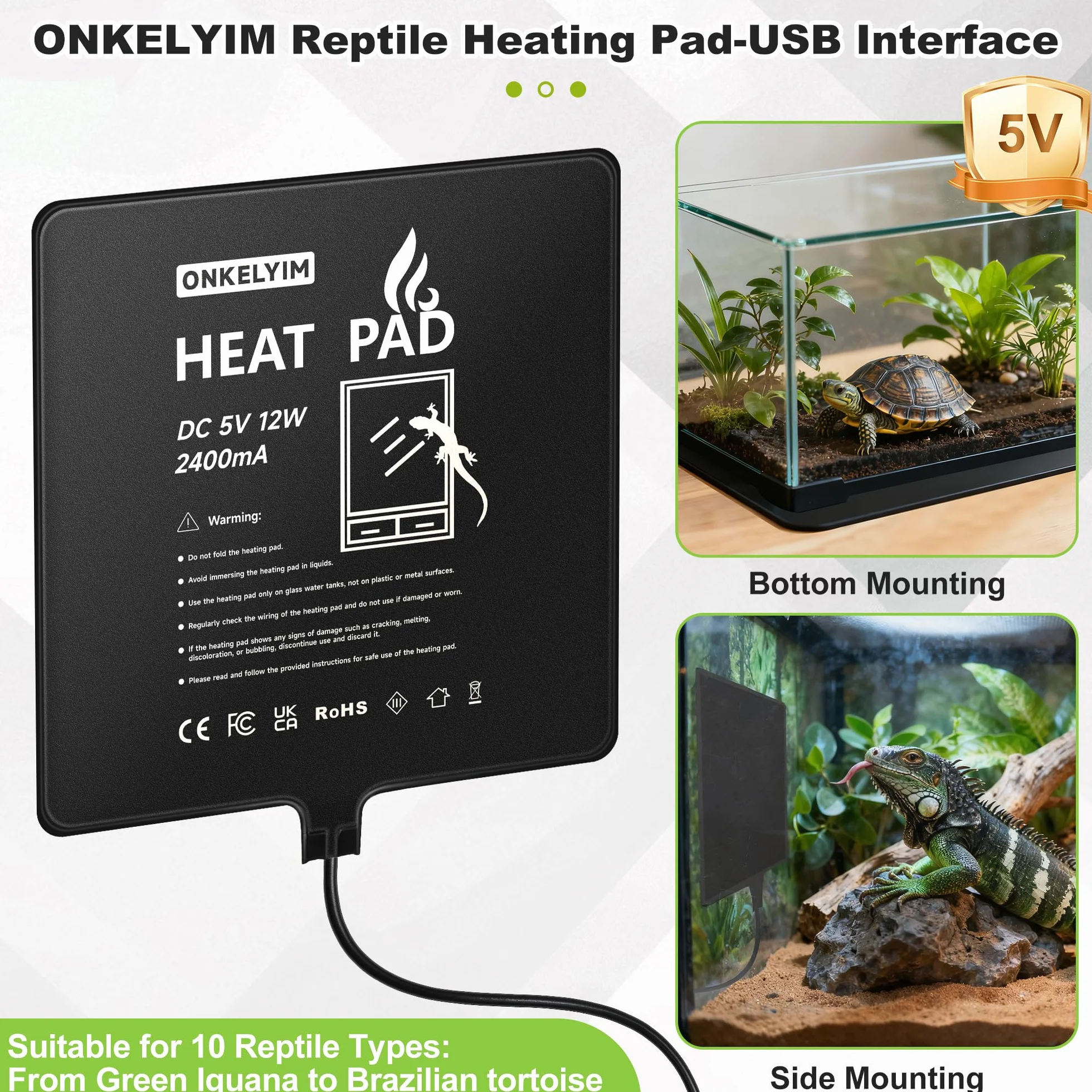 Tapis Chauffant Reptile 20x20 CM USB Terrarium Chauffant 12W