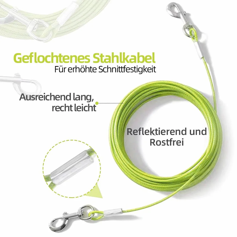 Laisse pour chien anti-mastication 6 m, taille moyenne et grande, vert