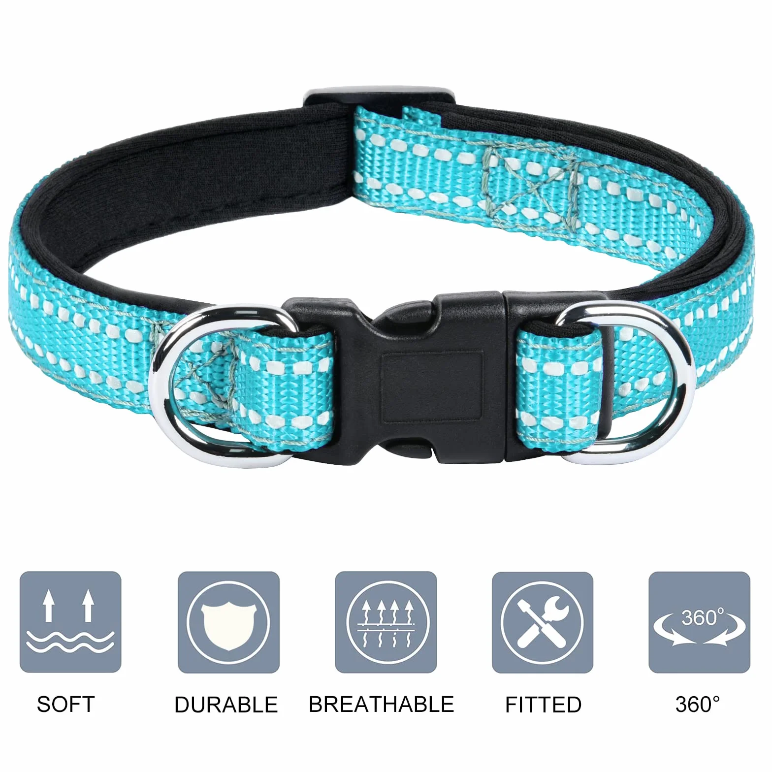 Collier pour Chien Réfléchissant Réglable Nylon avec Étui AirTag pour Petits Chiens, Bleu-S