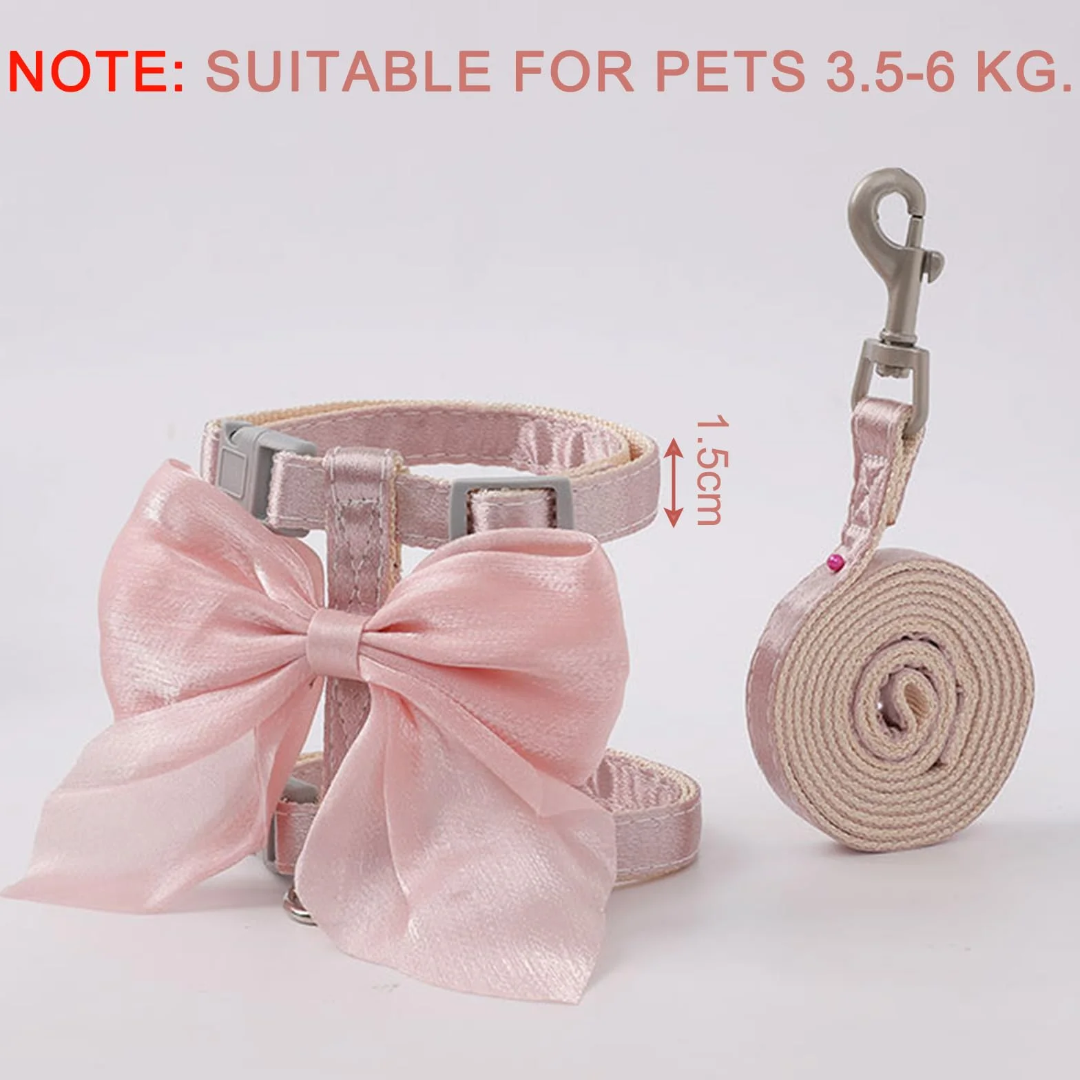 Harnais pour Chat avec Laisse, Réglable, Noeud Rose, pour Chat Chiot Lapin Maine Coon Persan
