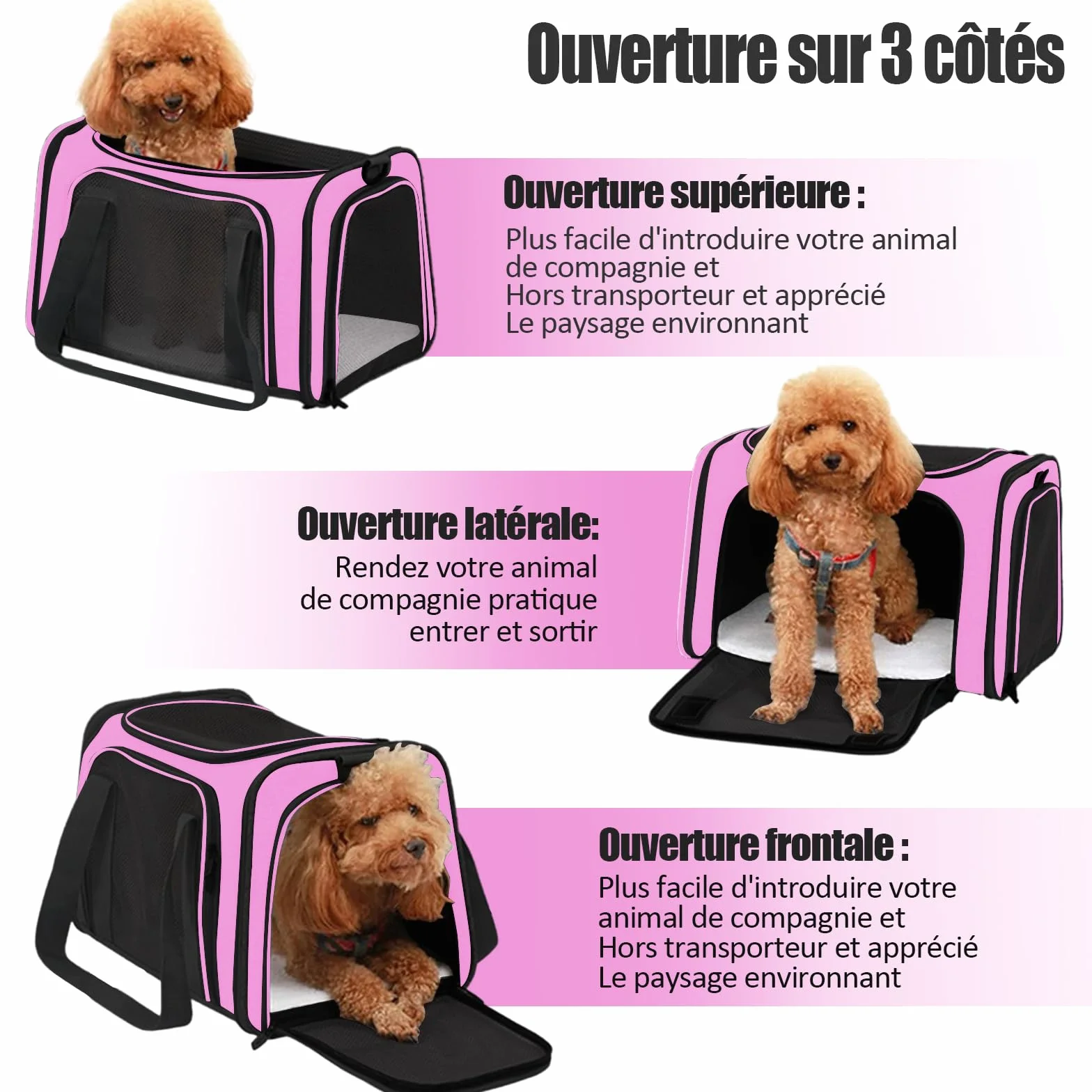 Sac de Transport Chat avec Matelas Souple Rose L 50 × l 34 × H 34 cm Tissu en Maille