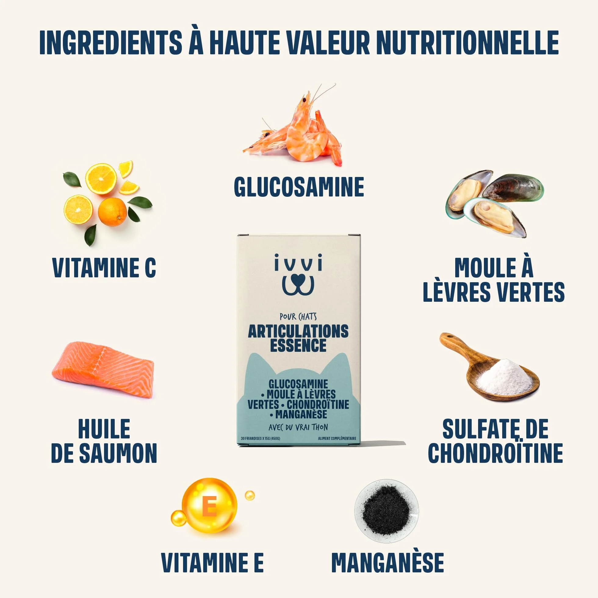 ivvi Articulations Essence pour Chats – Crème à lécher Glucosamine Chondroïtine Moule Verte Huile de Saumon – Soutien Articulations – 30x15g – Vrai Thon