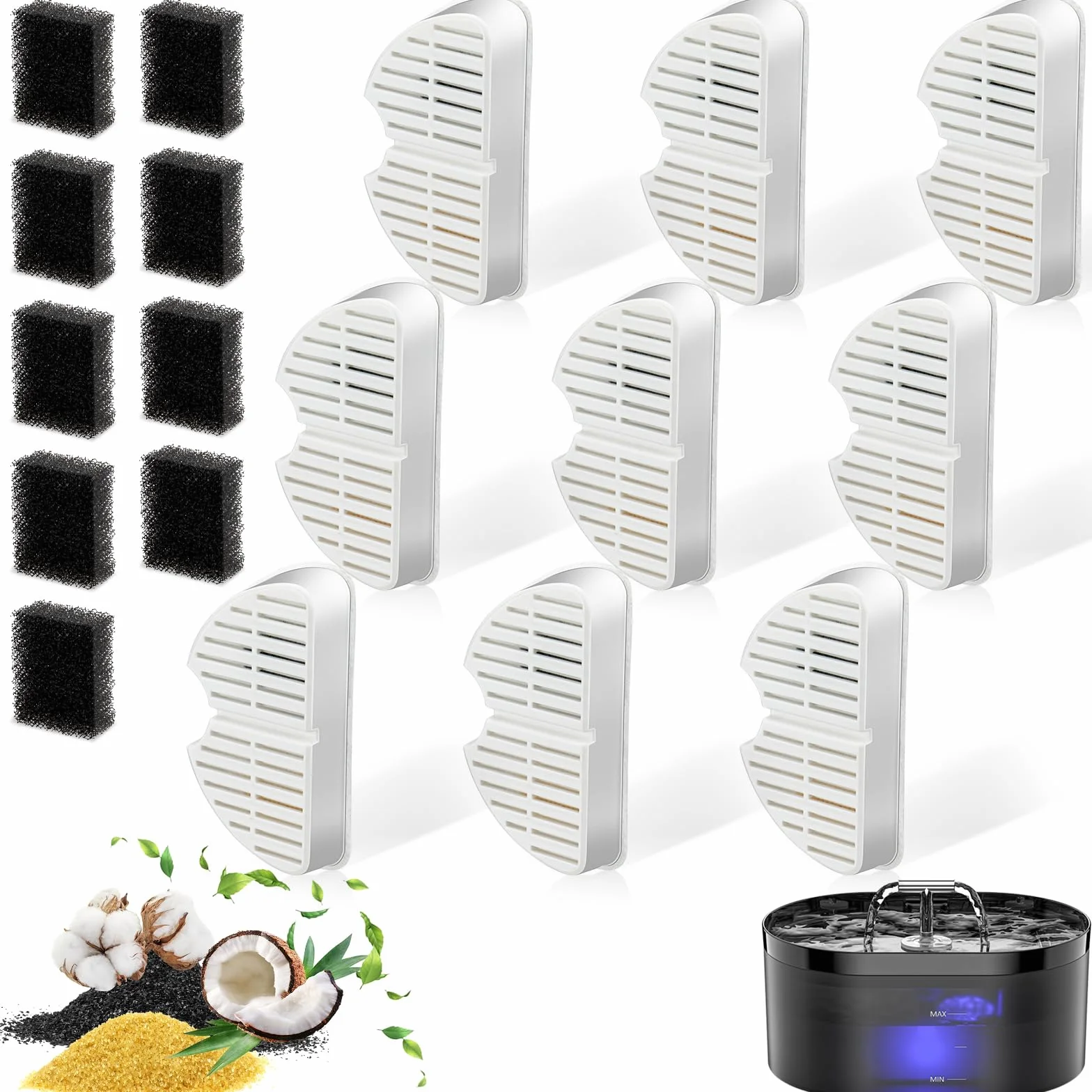 Lot de 9 filtres pour Fontaine à Chat avec 9 filtres en Mousse, Triple Filtration, filtrant les Poils