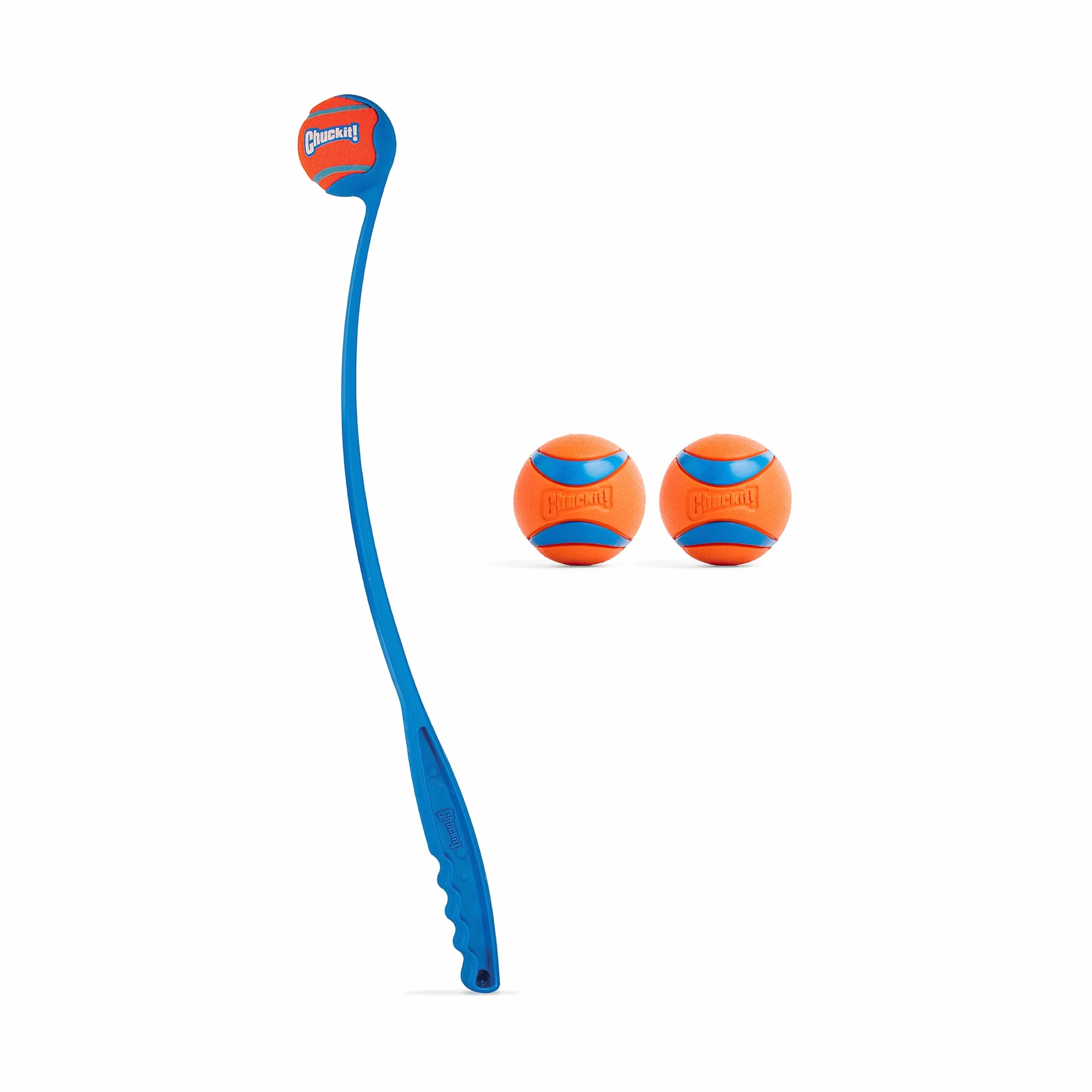 Chuckit! Ultra Ball & Launcher – Classic 66 cm avec 2 balles rebondissantes Moyennes (6,3 cm) pour Chiens de 9 à 27,2 kg, Accessoire Jouet Extérieur Jeux pour Chien, Lanceur de Balles