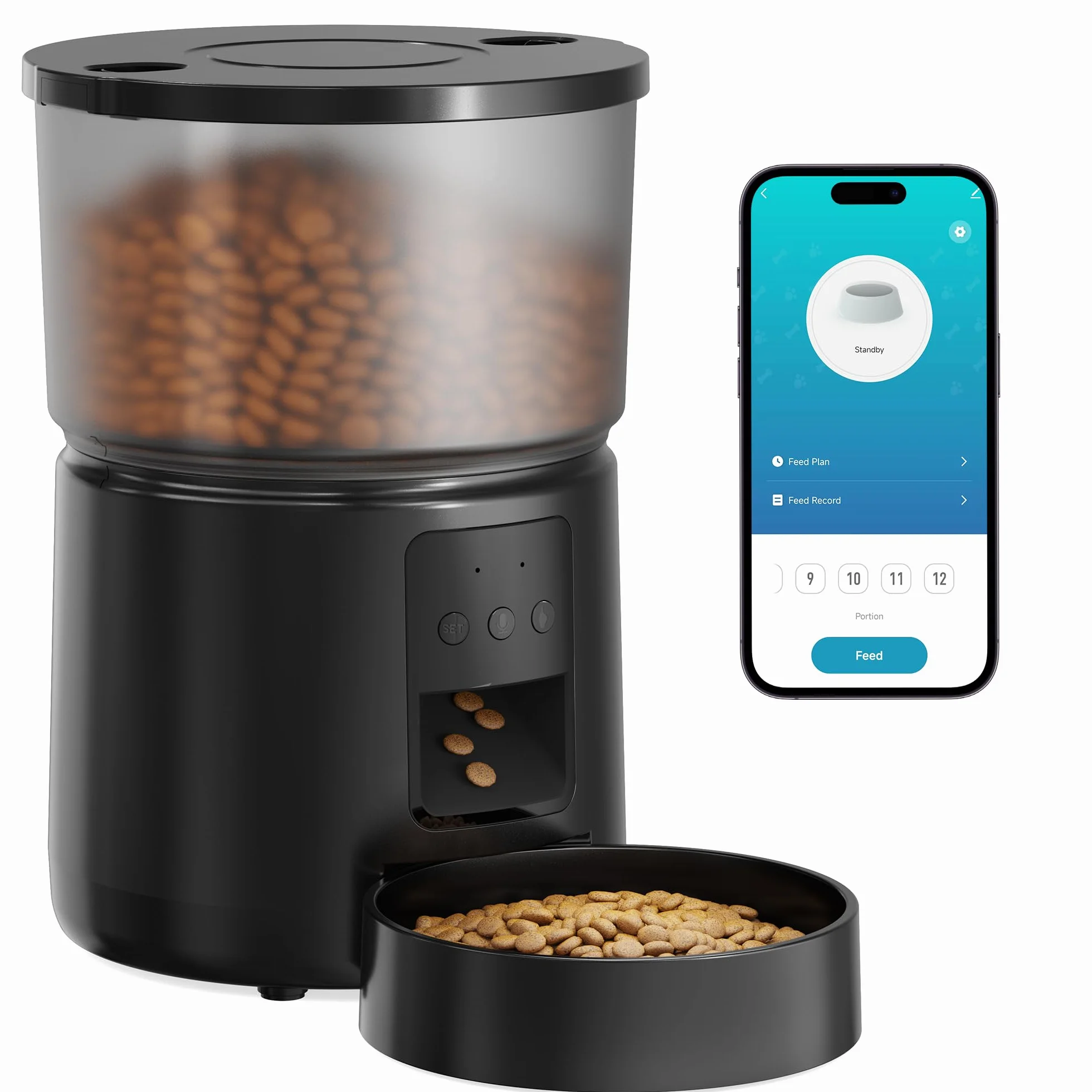 Distributeur Croquettes Chat Automatique WiFi 5G/2,4G Contrôle App Enregistrement Vocal Double Alimentation Grande Capacité 3L 10 Repas par Jour