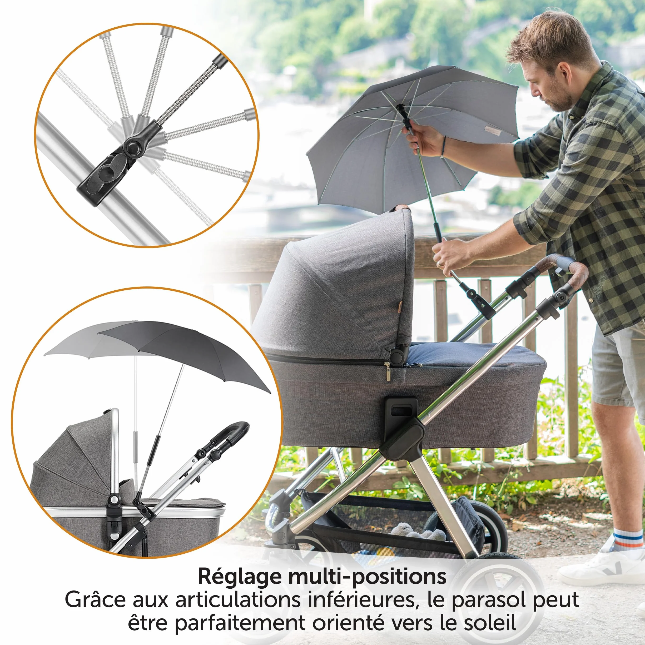 Zamboo Ombrelle Poussette Universelle UV 50+ Parasol Flexible 73 cm Protection Solaire Bébé