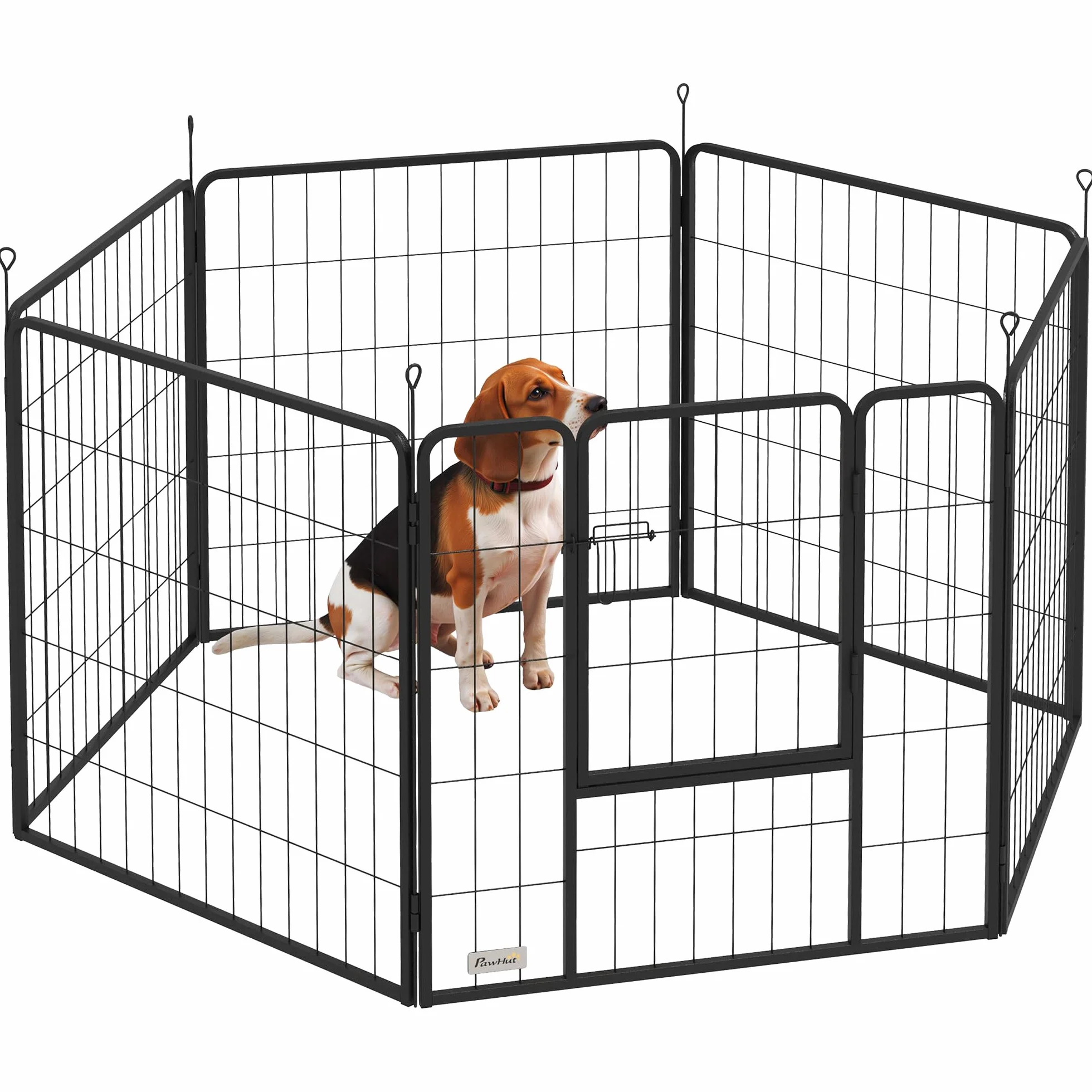 PawHut Parc pour Chien 6 Panneaux modulable Pliable en Acier 80H cm avec Porte Gris