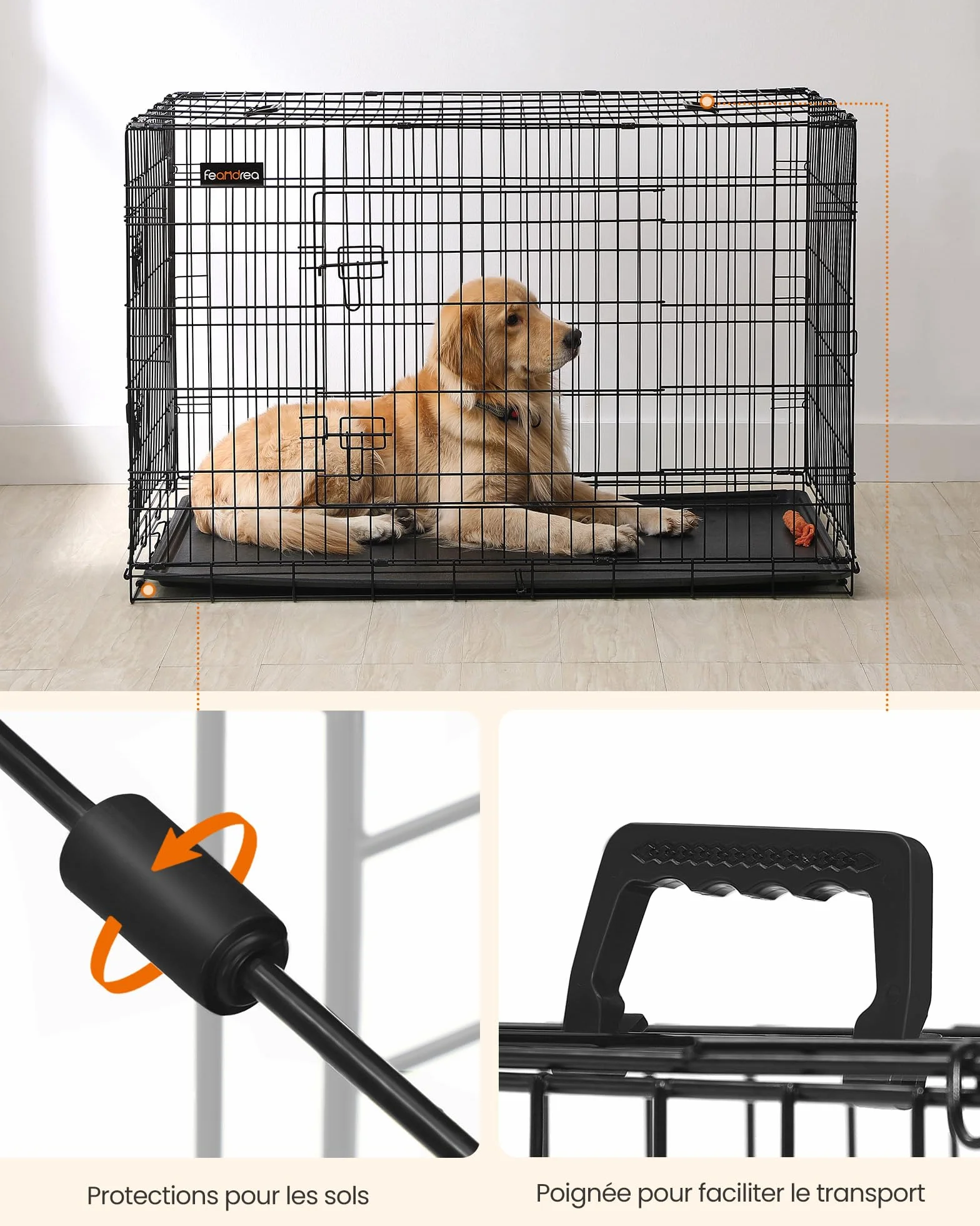 Feandrea Cage pour Chien Pliable 2 Portes Plateau Amovible 122 x 74,5 x 80,5 cm Taille XXL Noir