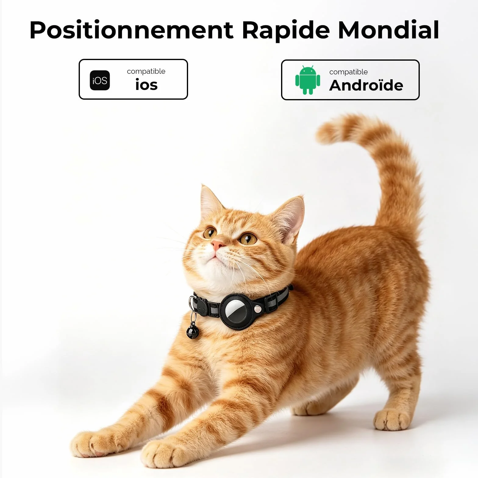 Collier GPS Chat Tracker Bluetooth Localisation sans Abonnement iOS Android Compatible Anti-Étranglement Chaton