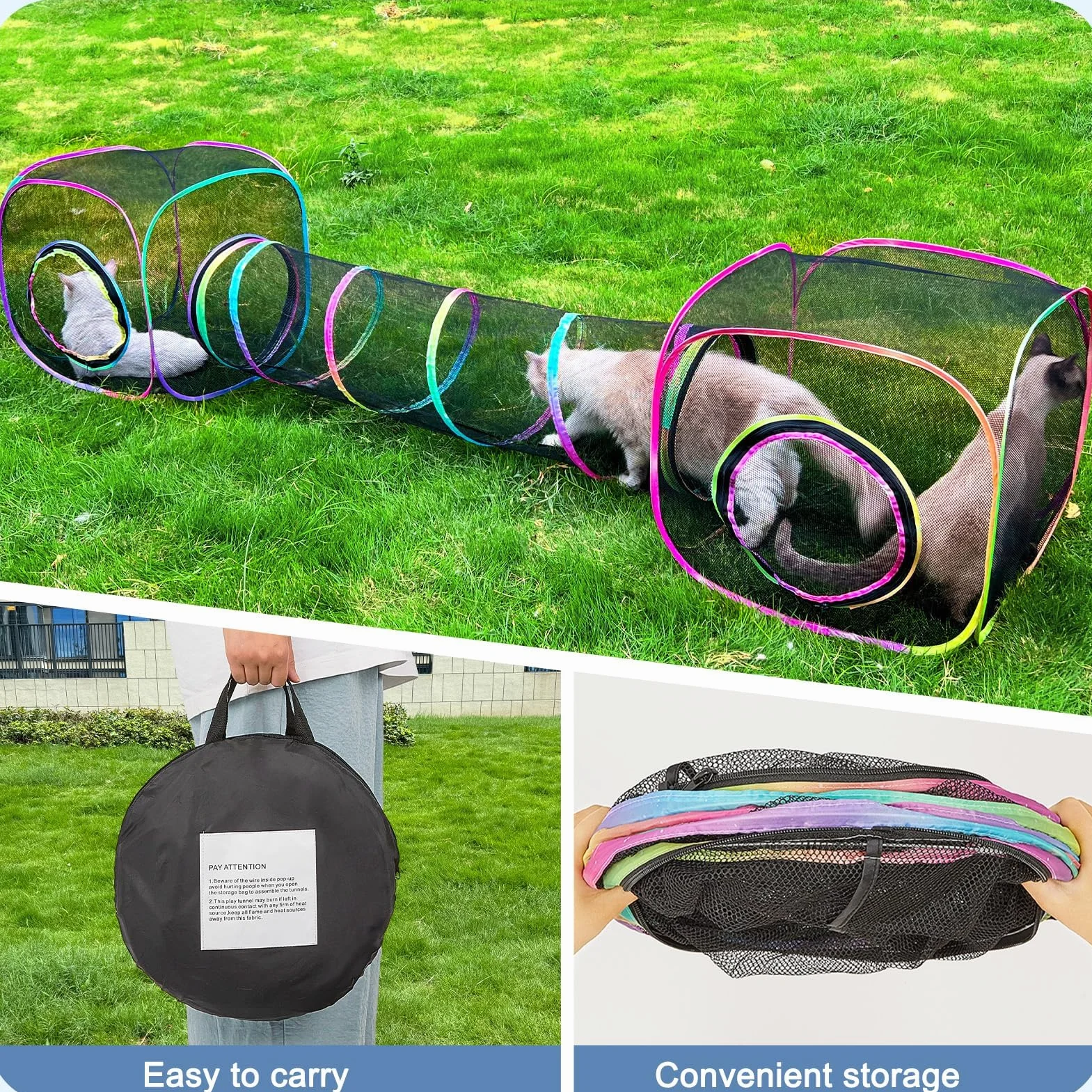 Parc Pliable pour Chats, Lapins et Petits Animaux d’Intérieur et d’Extérieur 2 Cubes 1 Tunnel