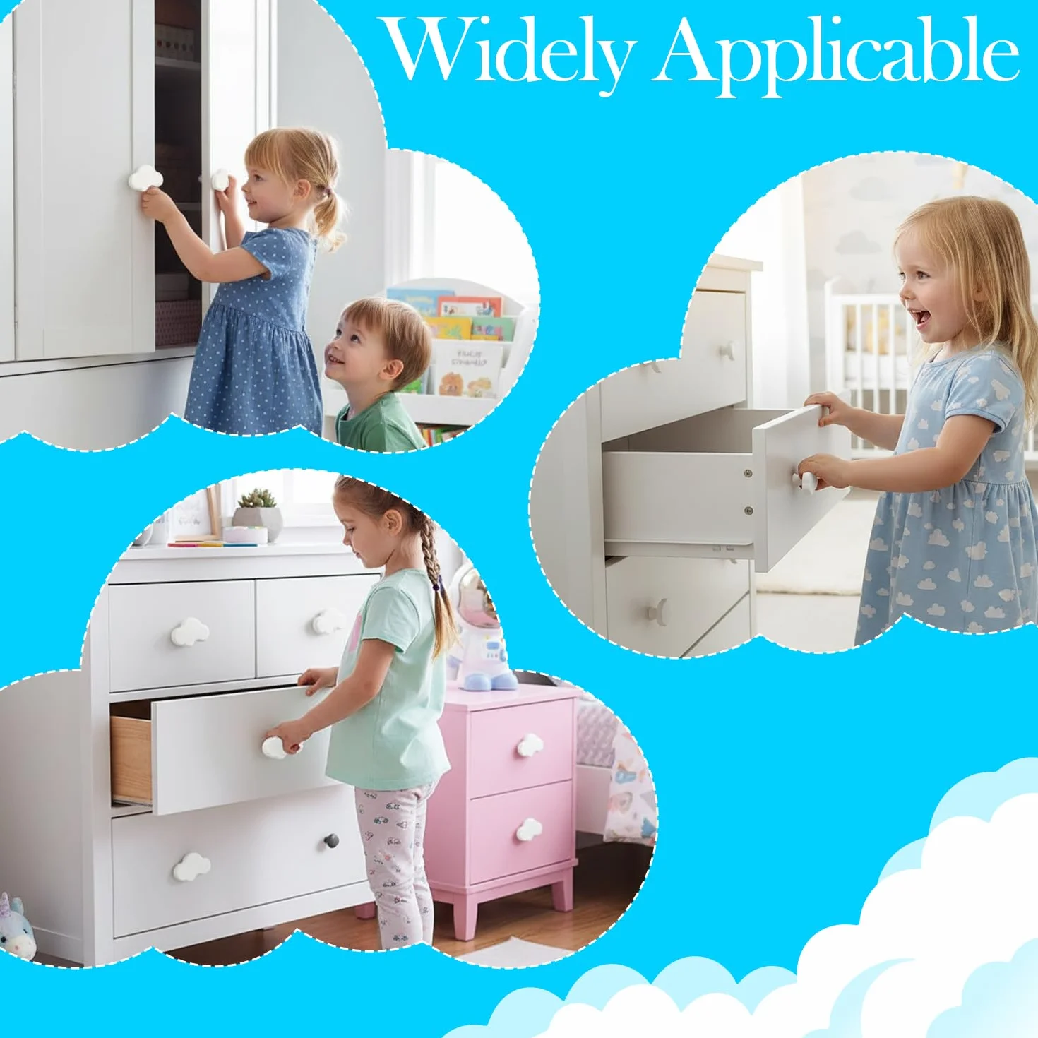 Boutons de Meuble en Forme de Nuage Lot de 4, Poignées Décoratives avec Vis pour Placard Armoire Chambre Enfants
