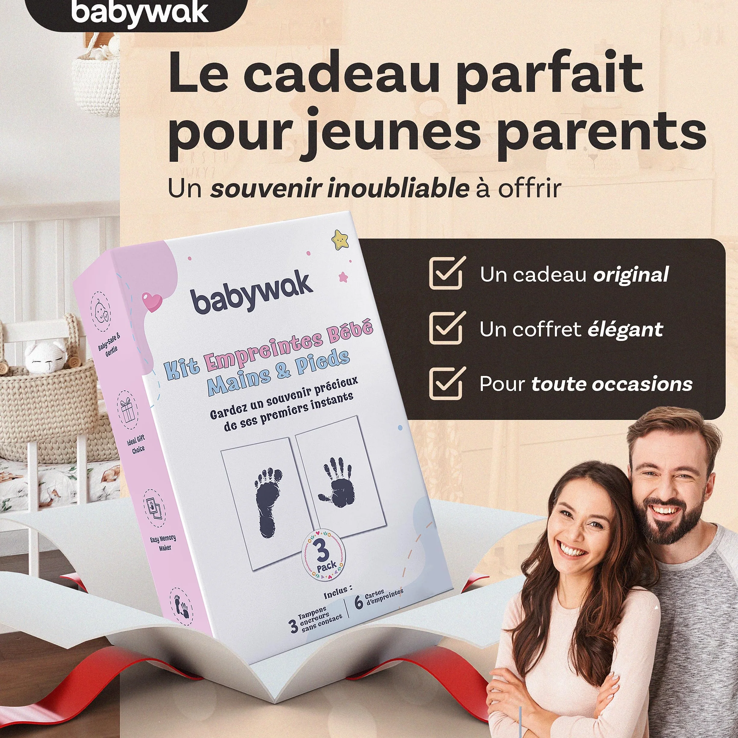 Kit Empreinte Bébé Tampon Encre Clean Touch Souvenir Naissance Cadeau Baby Shower Empreinte Main Pied Nouveau-né 0-6 mois