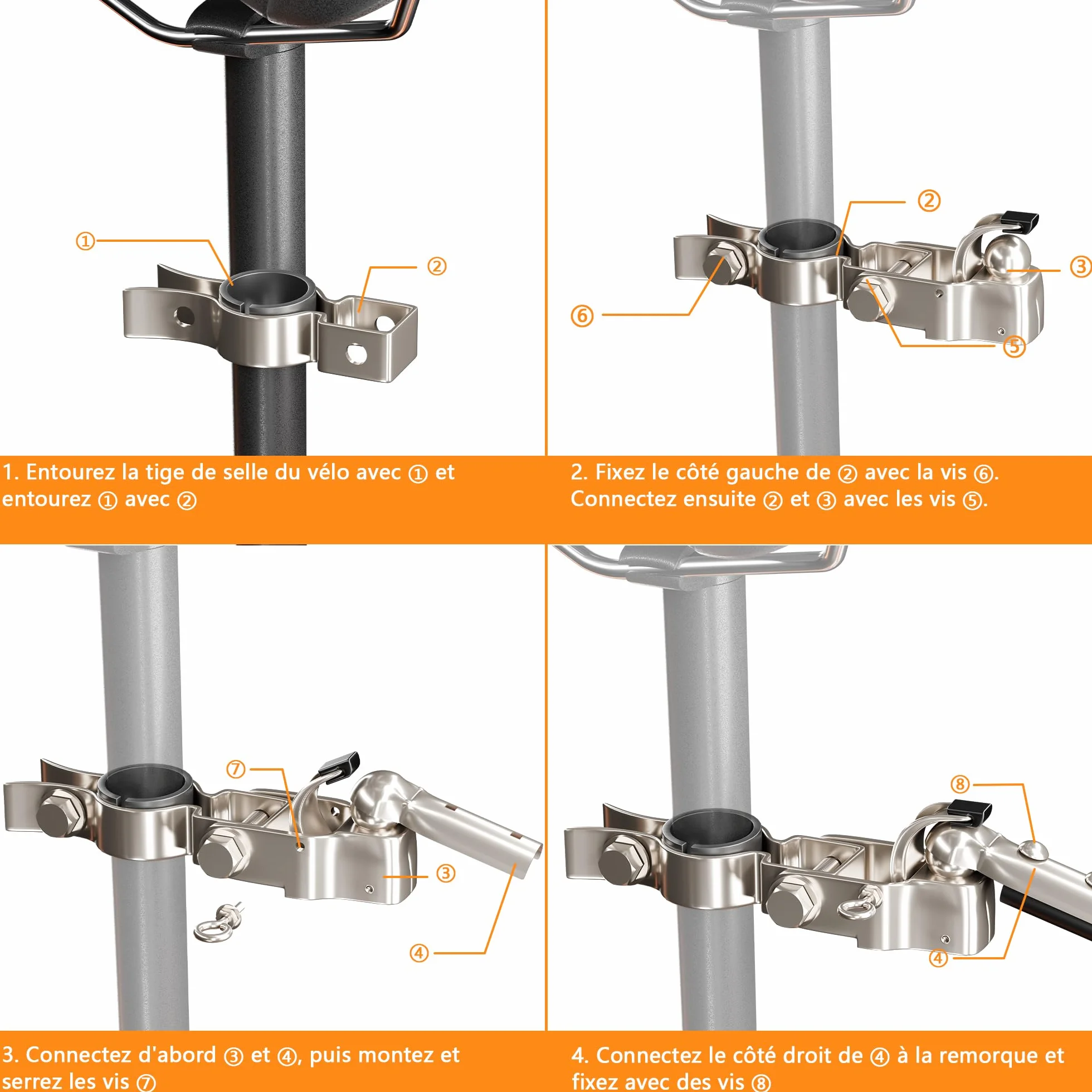 Attache Remorque Vélo Adaptateur Attelage Compatible Tiges Selle