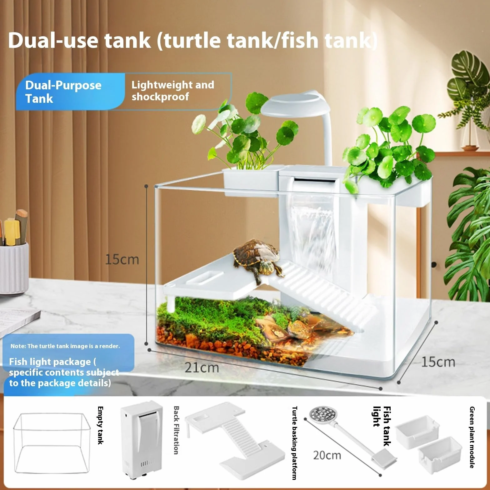 Kit d'habitat pour Tortues avec Filtre à Eau Complet et Zone Multifonction