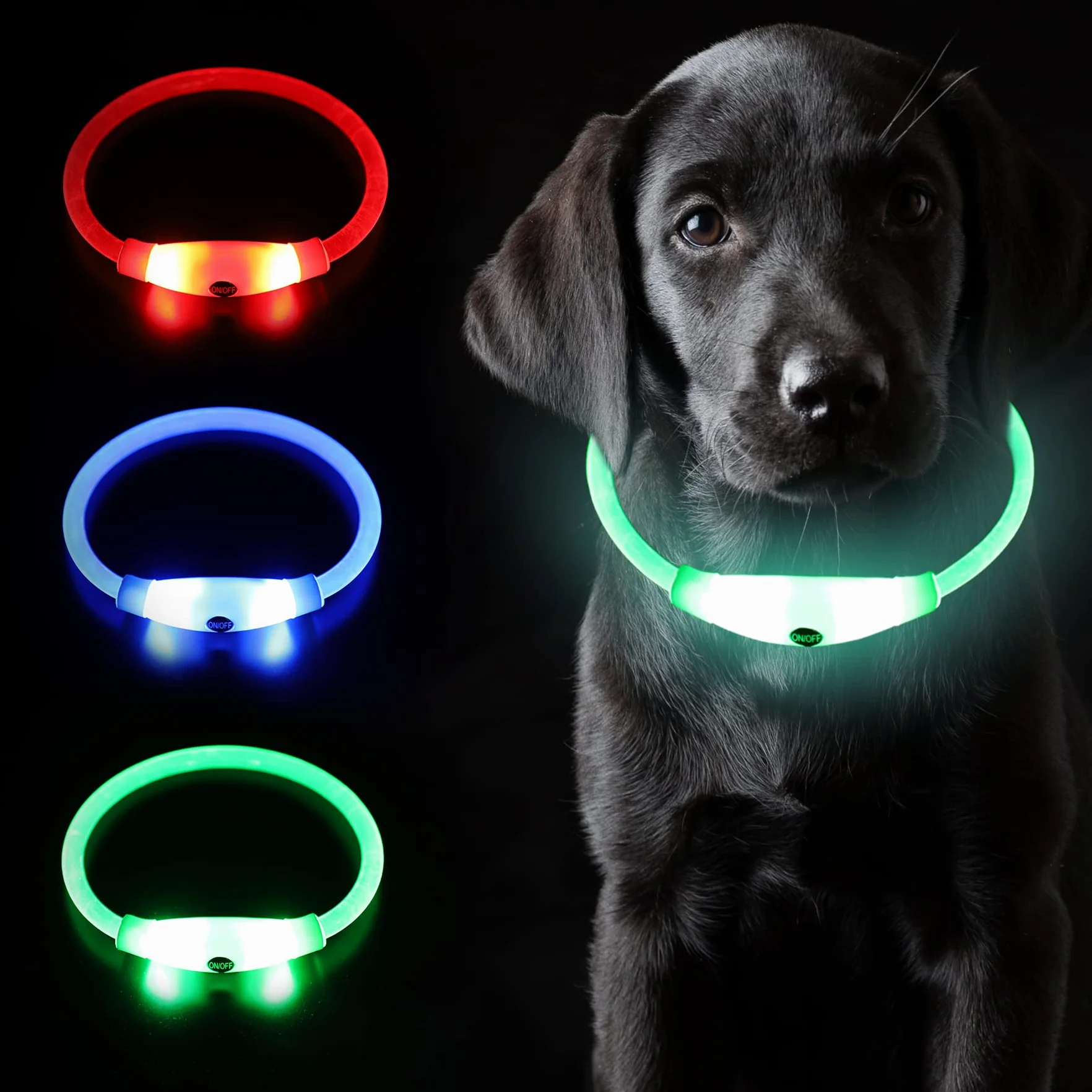 Coolzon Collier Lumineux LED Rechargeable 3 Couleurs Imperméable Ajustable pour Chien Chat