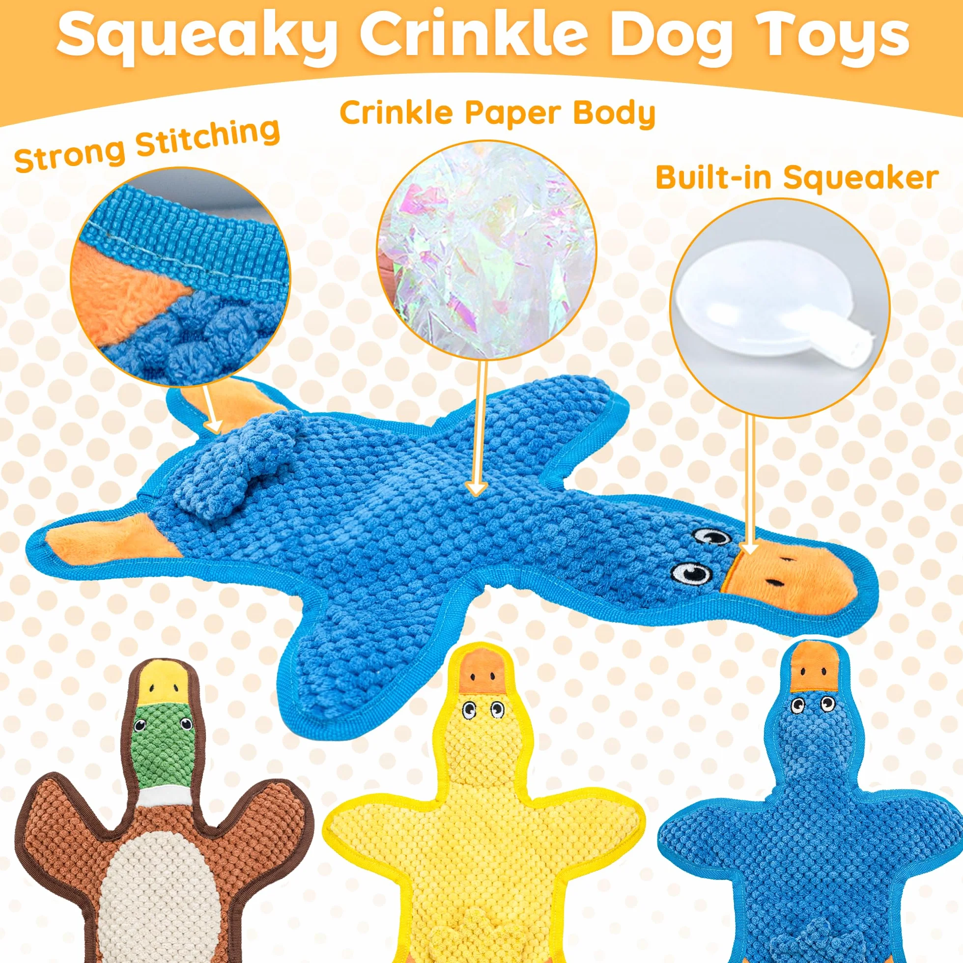 jouets couineurs en forme de canard pour chien lot de 3 sans rembourrage grande taille