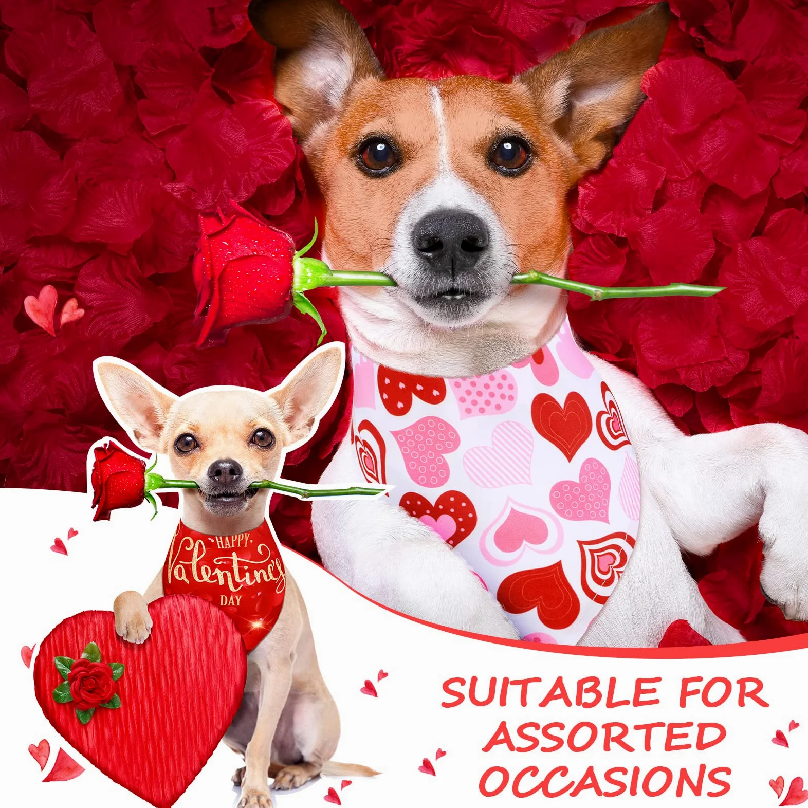 Lot de 20 bandanas triangulaires réversibles pour chien, bandana réglable pour la Saint-Valentin, le jour de l'indépendance, chiens, chats, animaux domestiques (81,3 x 55,9 x 55,9 cm)