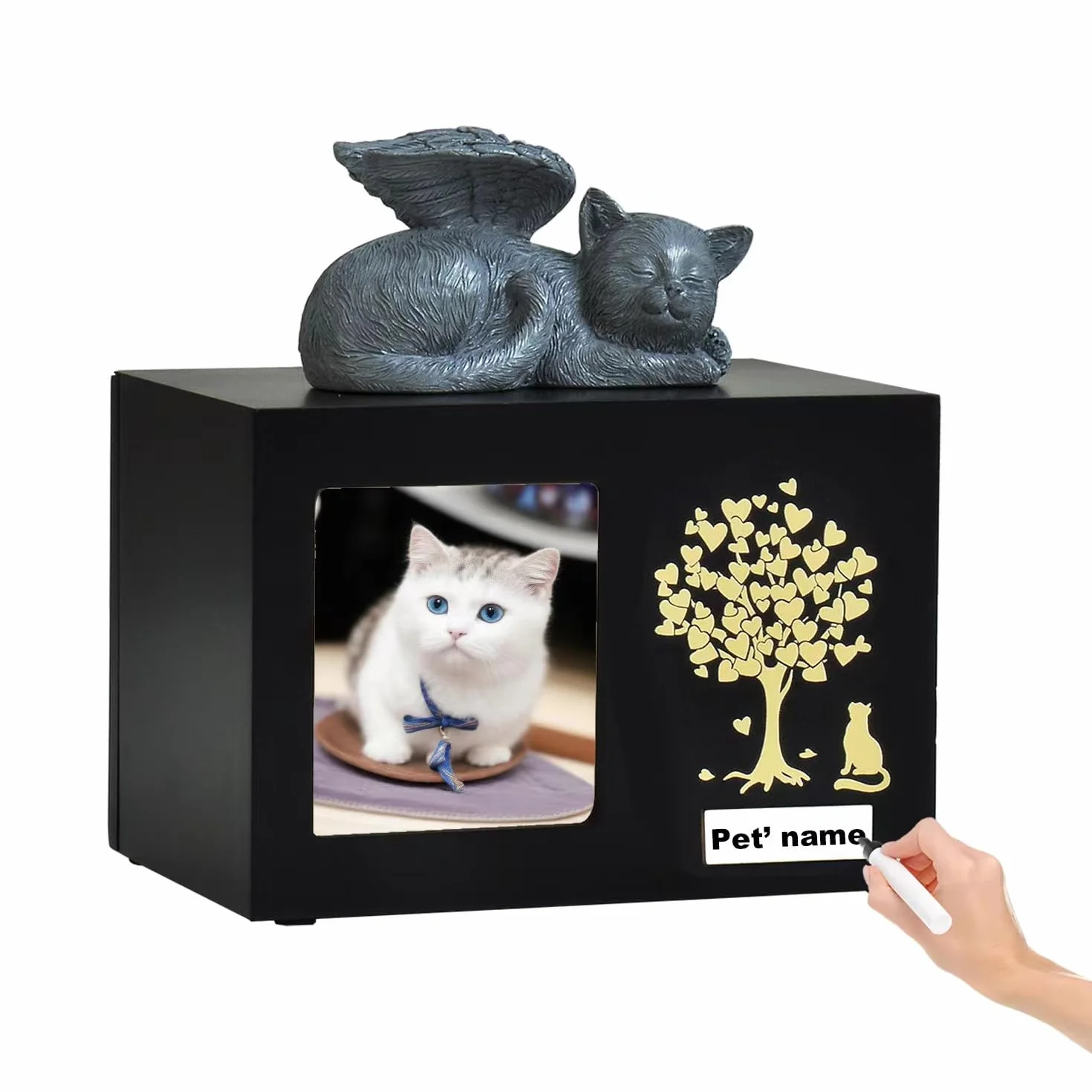 Urnes souvenir personnalisées pour chats Boîte en bois pour cendres d'animal avec photo