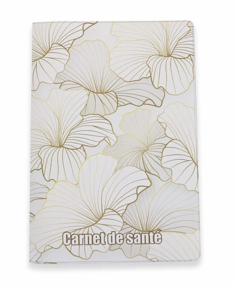 Protège Carnet de Santé en Gomme Expansée Fabriqué en France – Étui Carnet Bébé Enfant Fille Garçon Adulte Format Maternité Standard Modèle Feuille Dorée