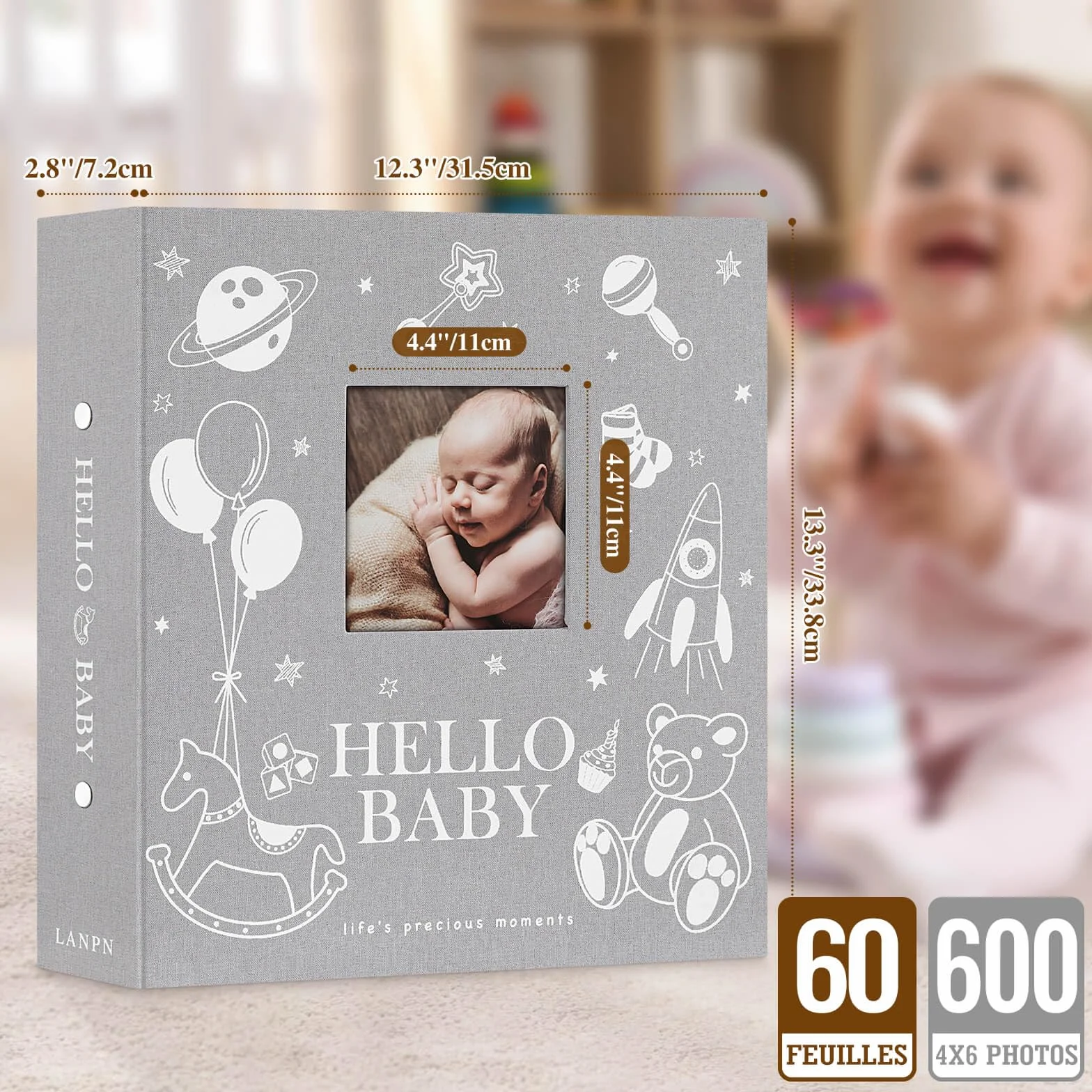 Album Photo Bébé 10x15 600 Pochette Gris Baby Photo Album Cadeau Naissance