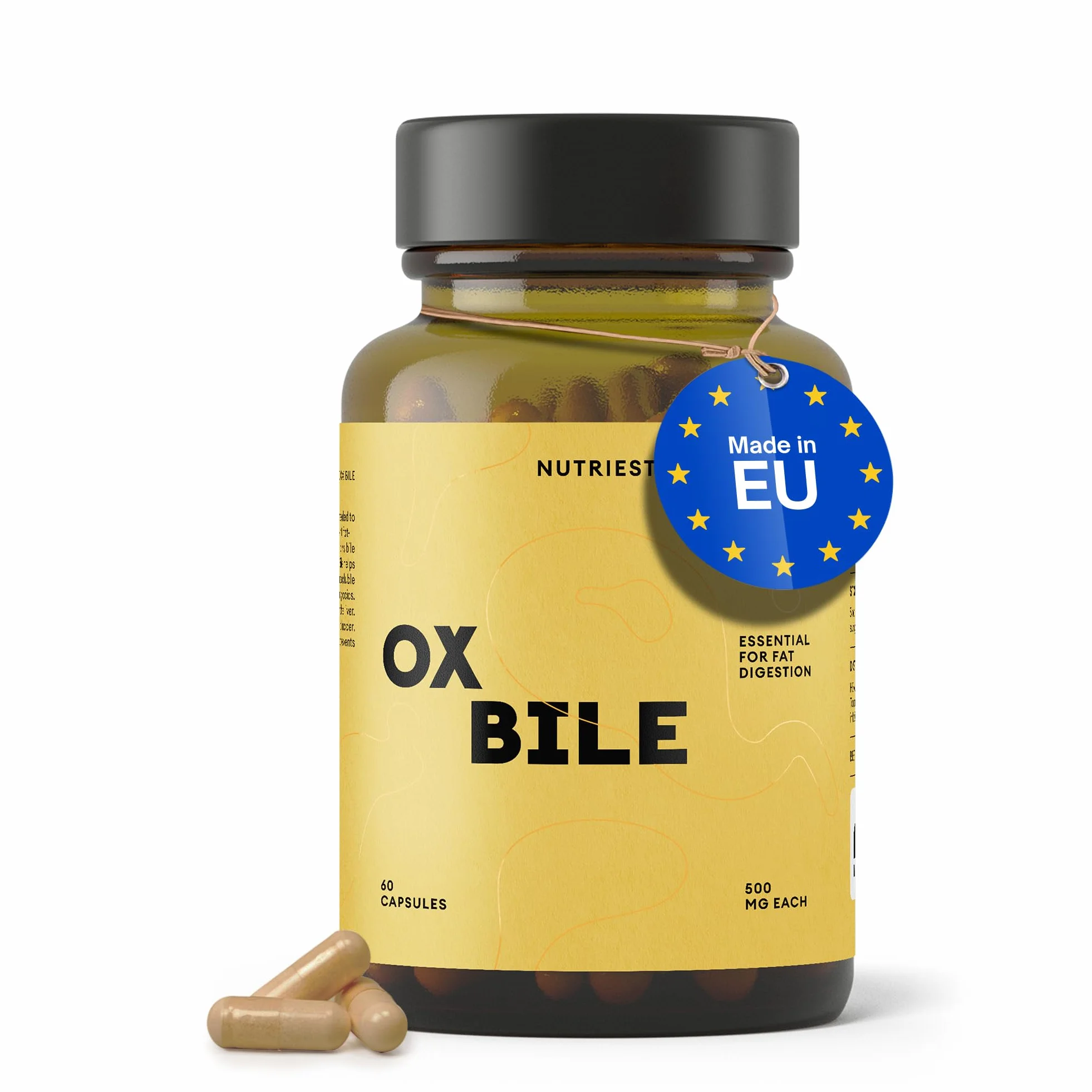 Nutriest Complément de Bile de Bœuf 500 mg 60 Capsules – Sels de Bile Digestif Naturel Métabolisme des Graisses