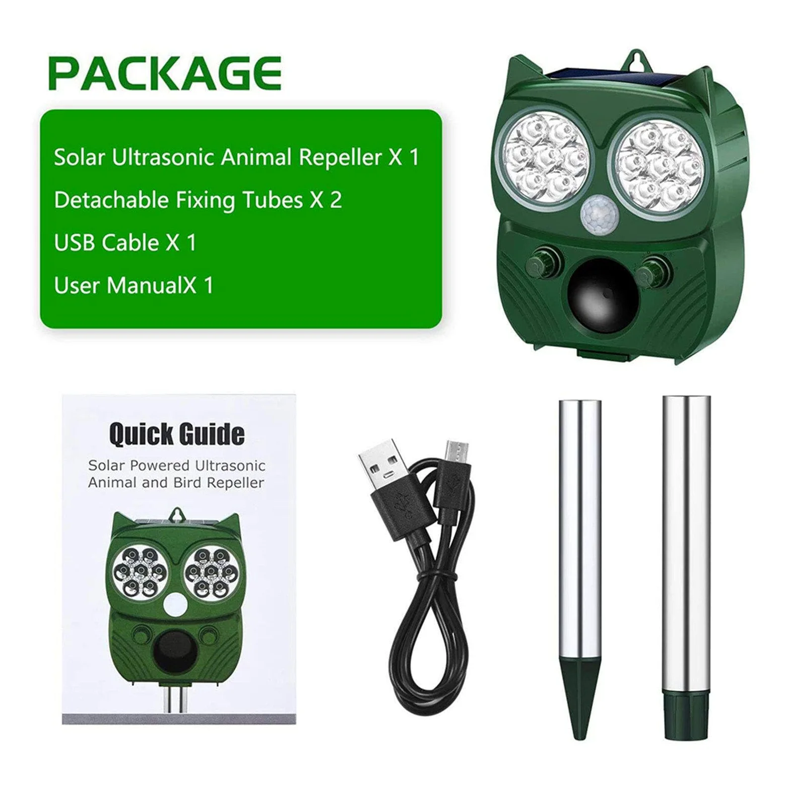 Répulsif Solaire à ultrasons pour Souris imperméable à l’Eau/Dissuasion Chien/Chat/Oiseau, etc.,Green