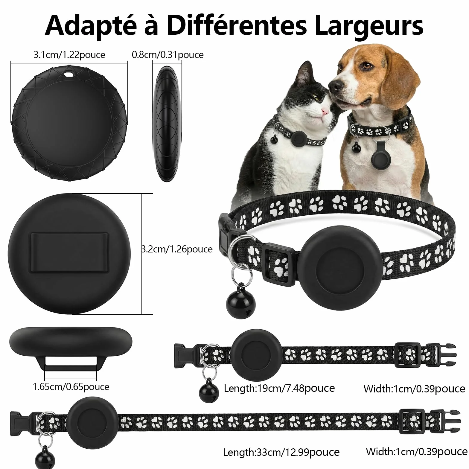 Collier GPS Chat Chien sans Abonnement IPX6 Traceur Localisation Temps Réel Compatible iOS Android Noir