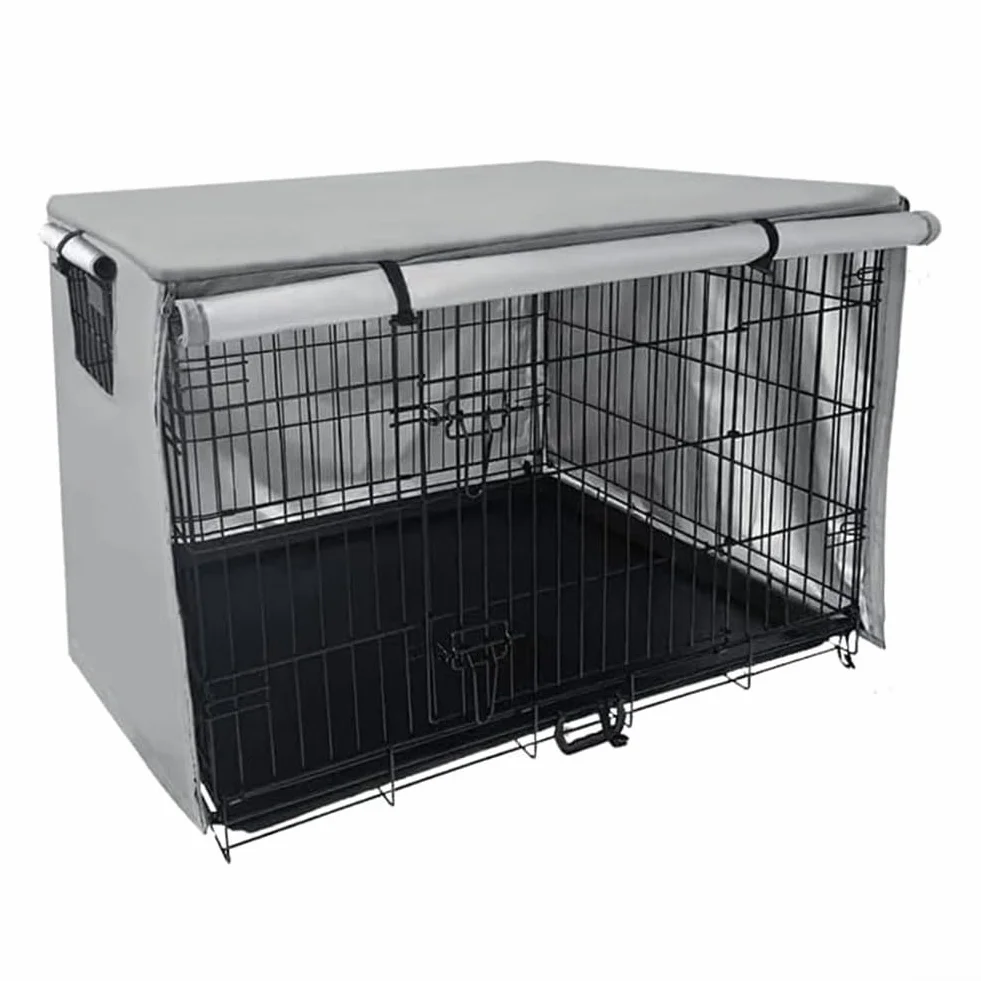 Housse de cage pour chien en tissu Oxford 210D robuste extérieur noir 124,5 x 79 cm