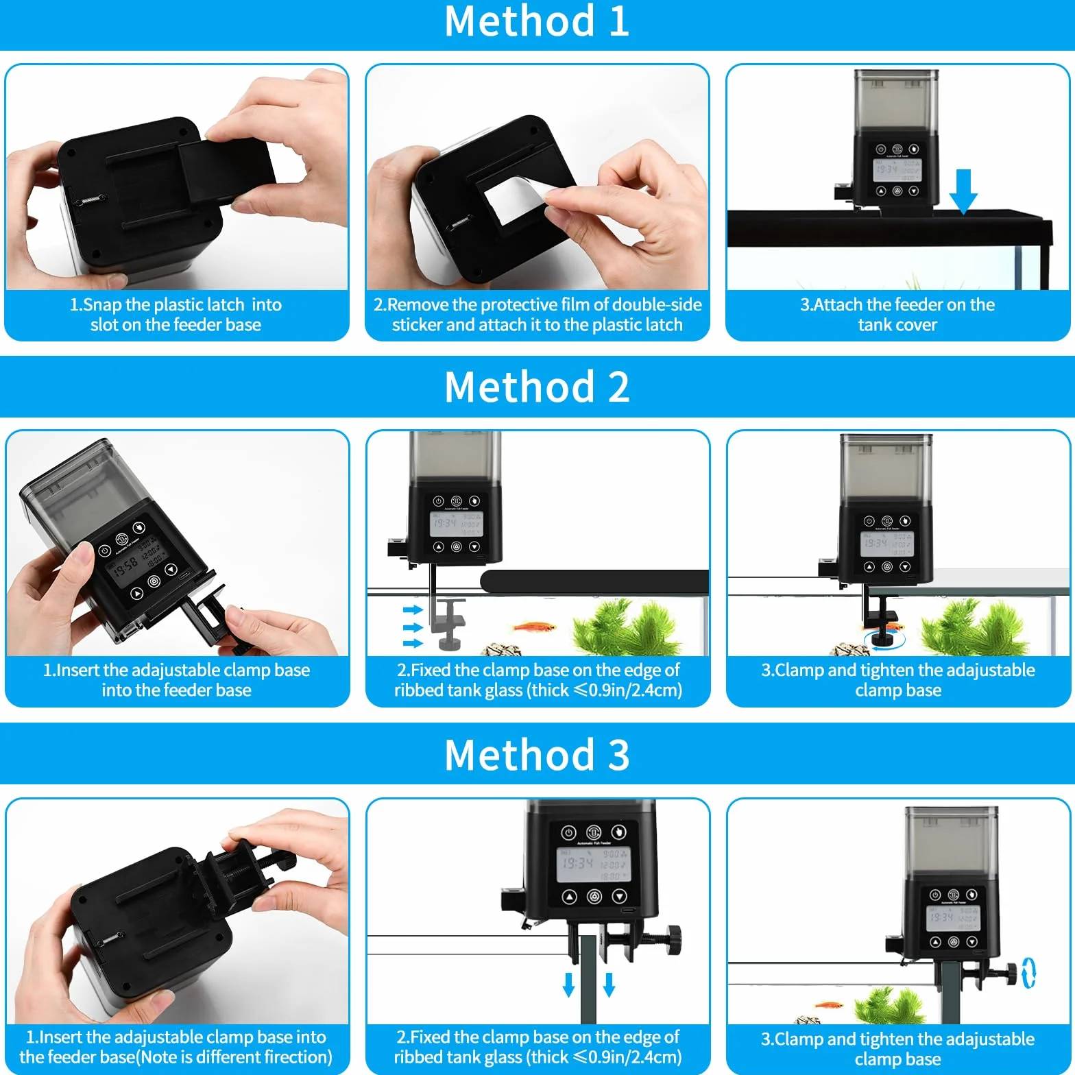 Mangeoire Automatique pour Poissons Minuteur Rechargeable avec écran LCD 320ml Anti-humidité