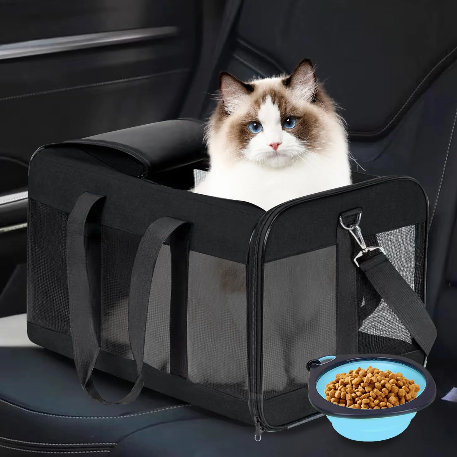 BYZESTY Pliable Boîte de transport pour chien et chat 42x27x28 cm avec gamelle