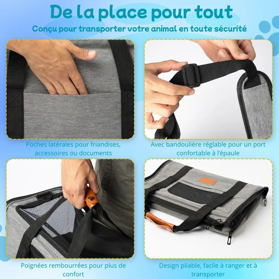 Sac de Transport pour Chat et Chien - Caisse Pliable Homologué Avion avec Bol et Couverture
