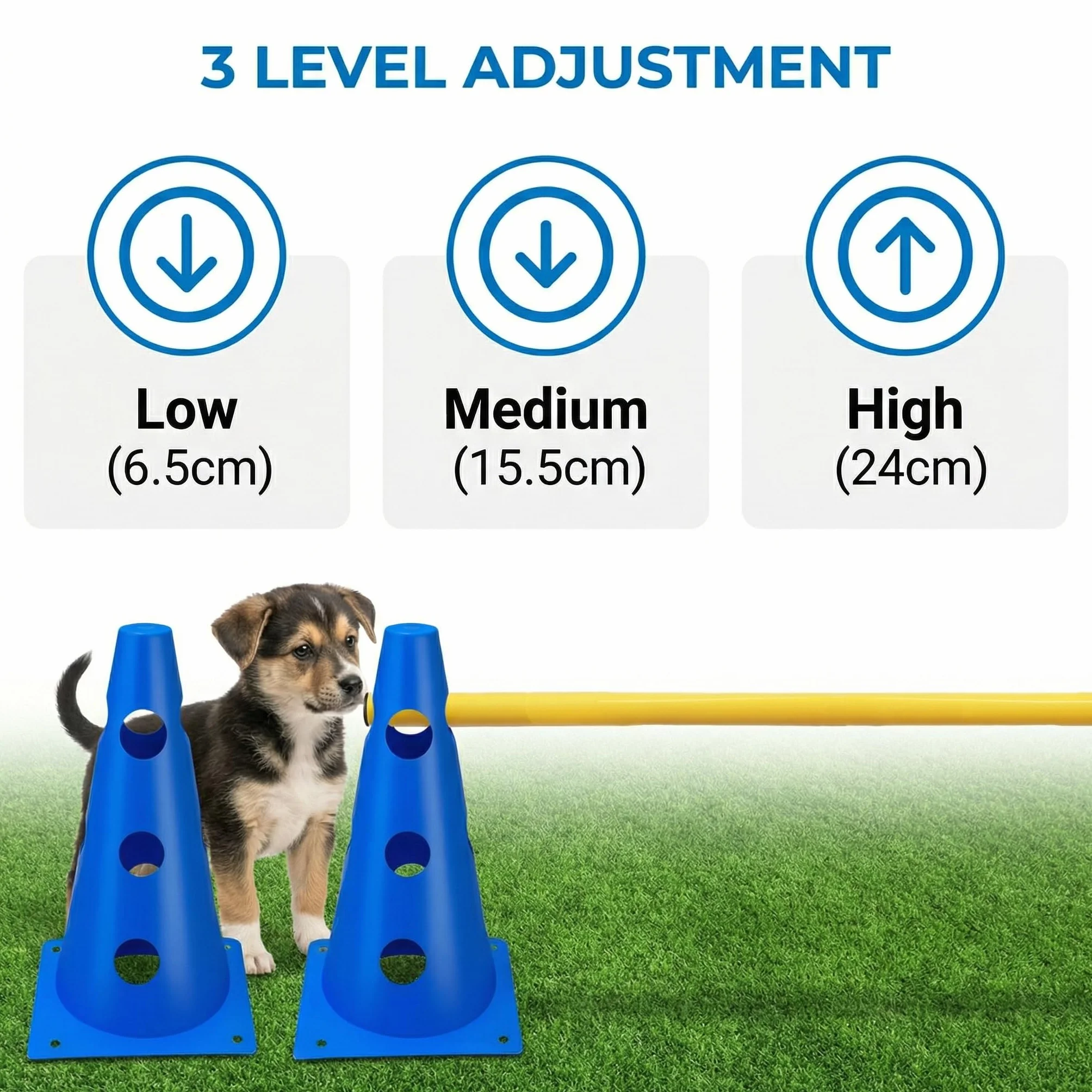Kit d'obstacles Agility pour Chien 5 Pièces Haies d'Entraînement 23cm Réglable Bleu