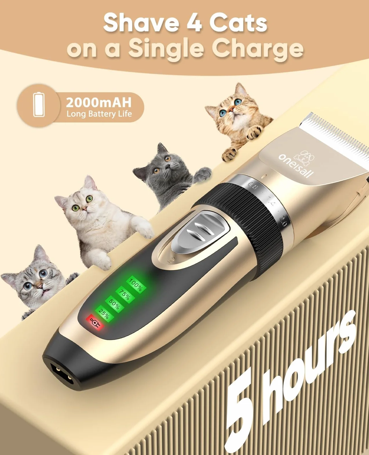 oneisall Tondeuse pour chats et chiens, Kit de toilettage 2 vitesses, sans fil silencieuse