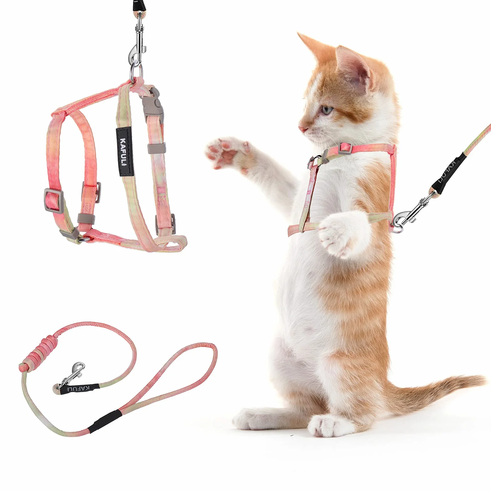 TIESOME Ensemble Harnais et Laisse pour Chat Anti-Fuite Réglable Orange