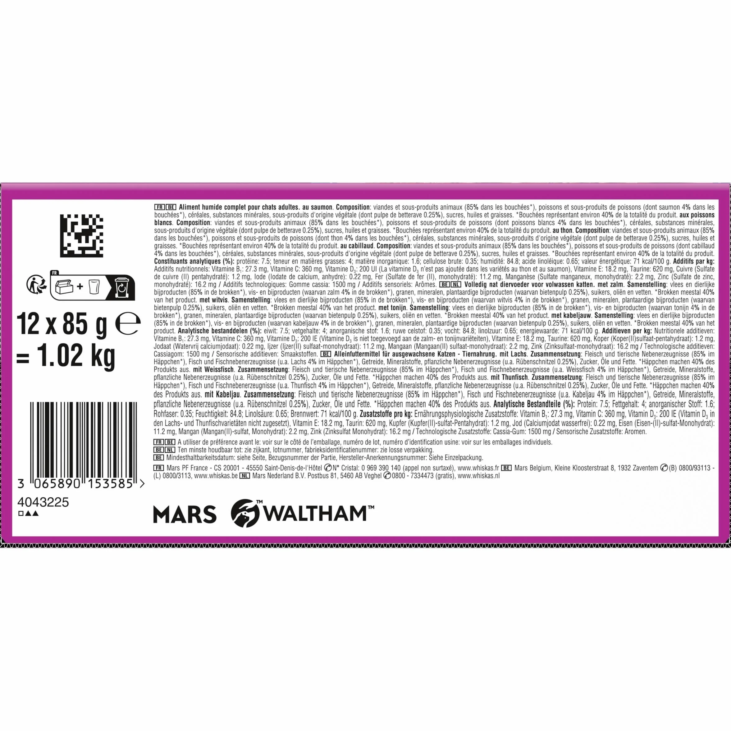 WHISKAS Aliment humide en gelée Chat adulte Les Poissons Favoris 48 Sachets