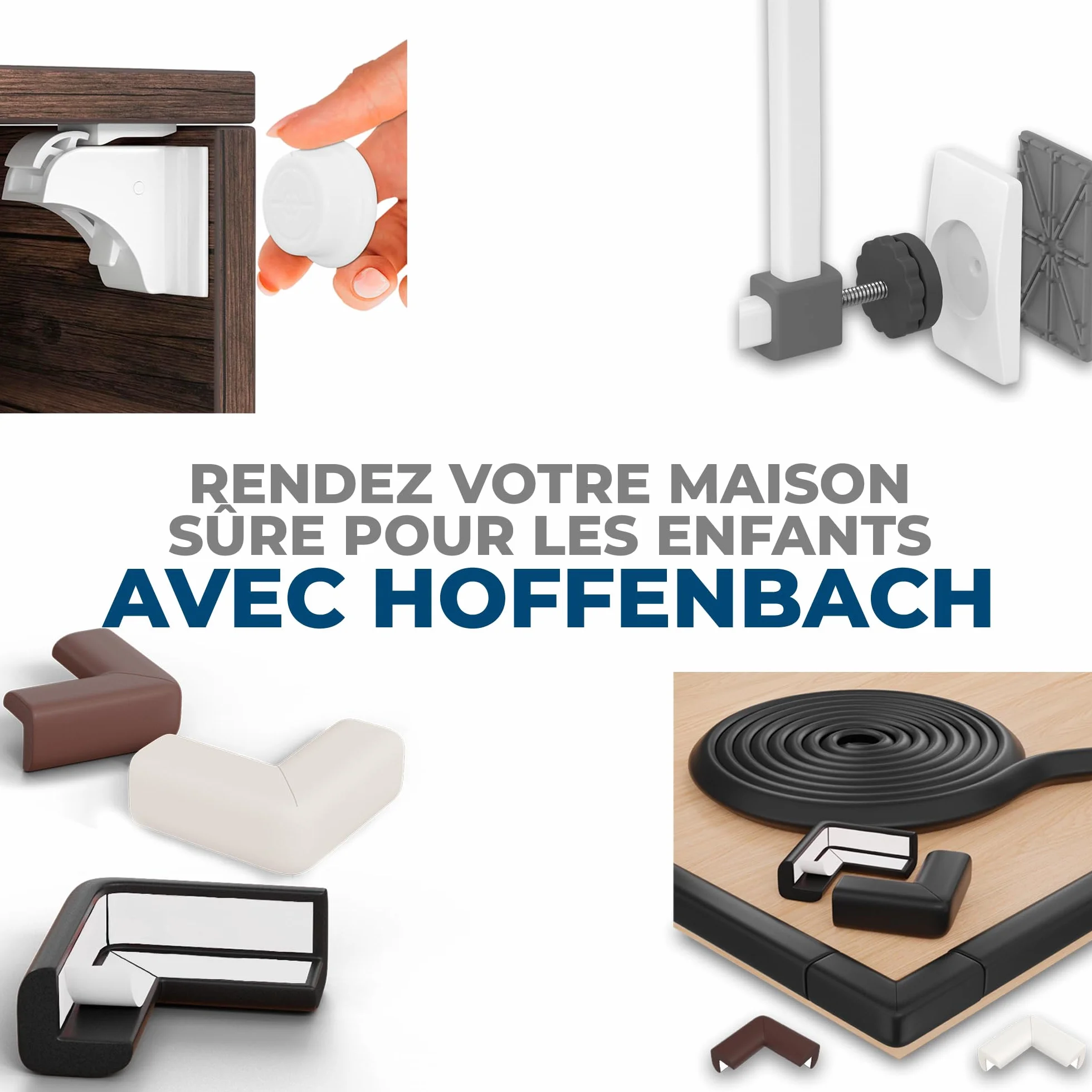 Hoffenbach Serrure Magnétique Invisible Sécurité Enfant 12 Verrous 3 Clés Protection Placards Portes Tiroirs Blanc
